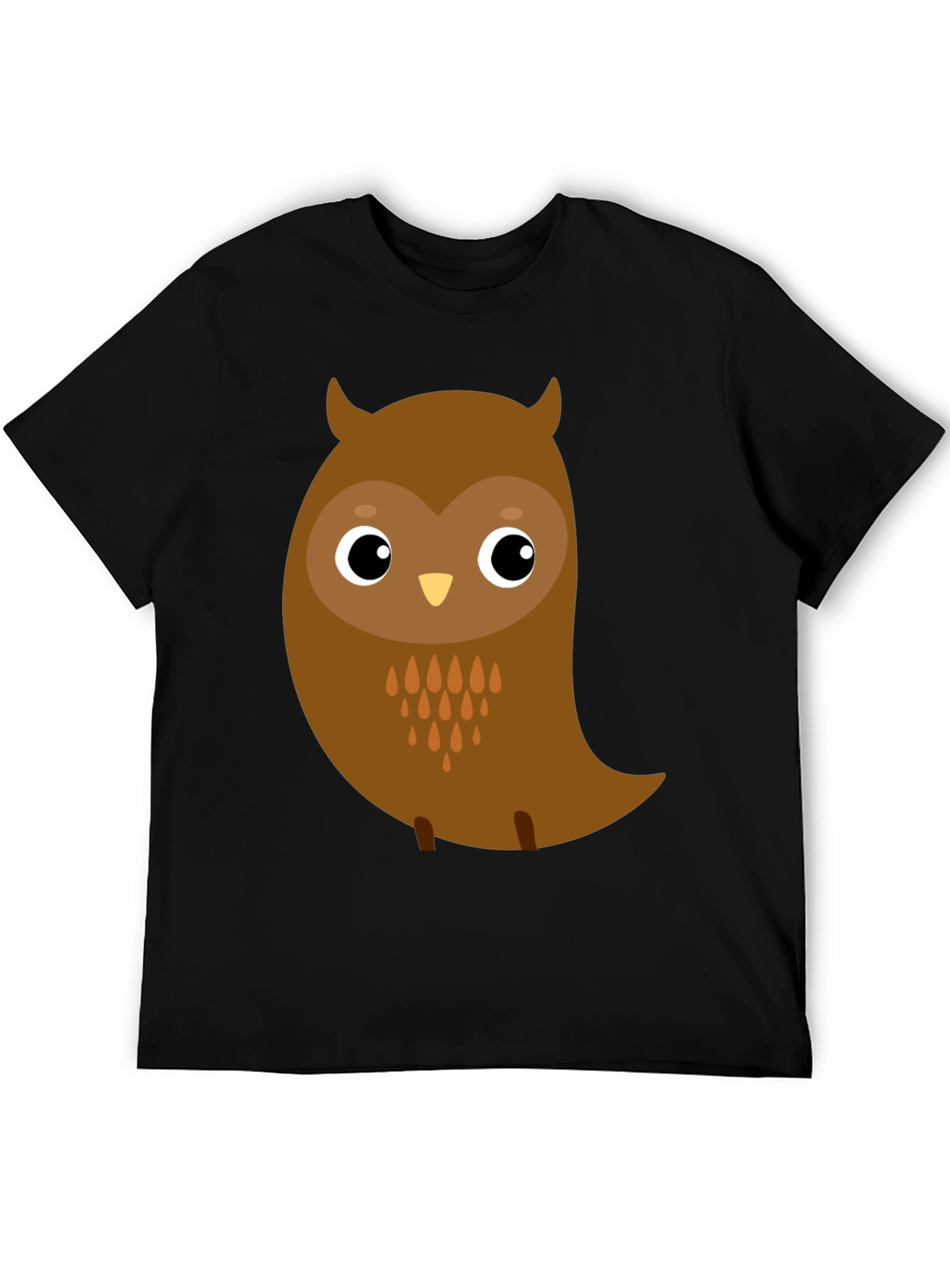 Black Cute Cartoon Owl Graphic Black T-Shirt view 5