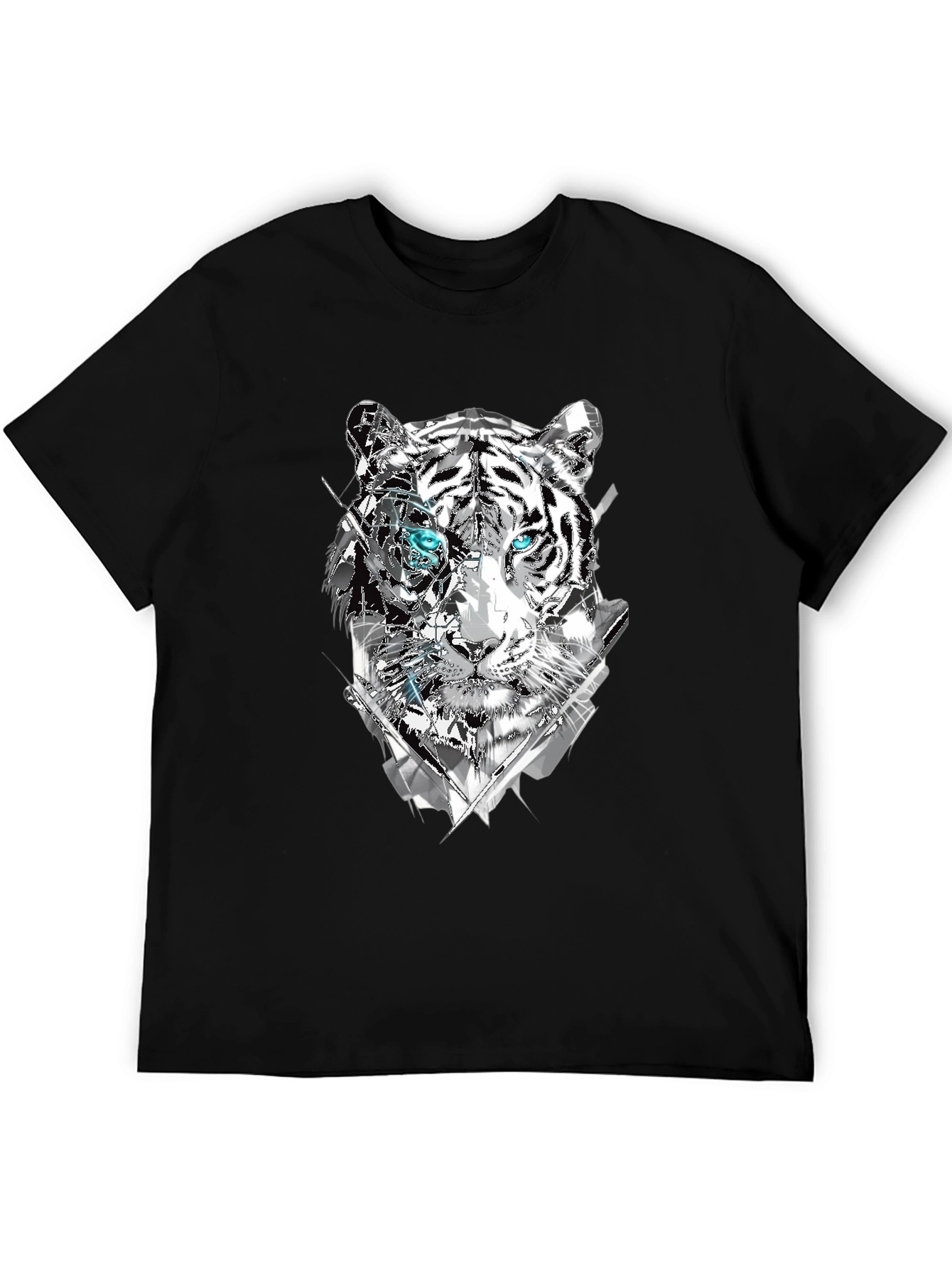 Black Abstract Tiger Graphic Print Tee - Men's Black T-Shirt view 5