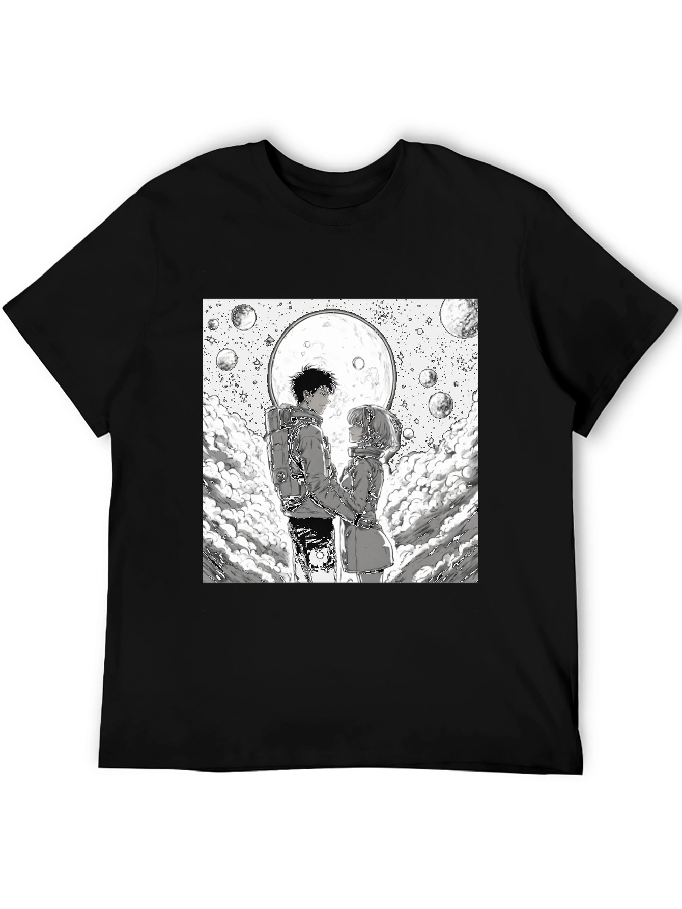 Black Anime Moon Lovers Graphic Tee - Black view 5