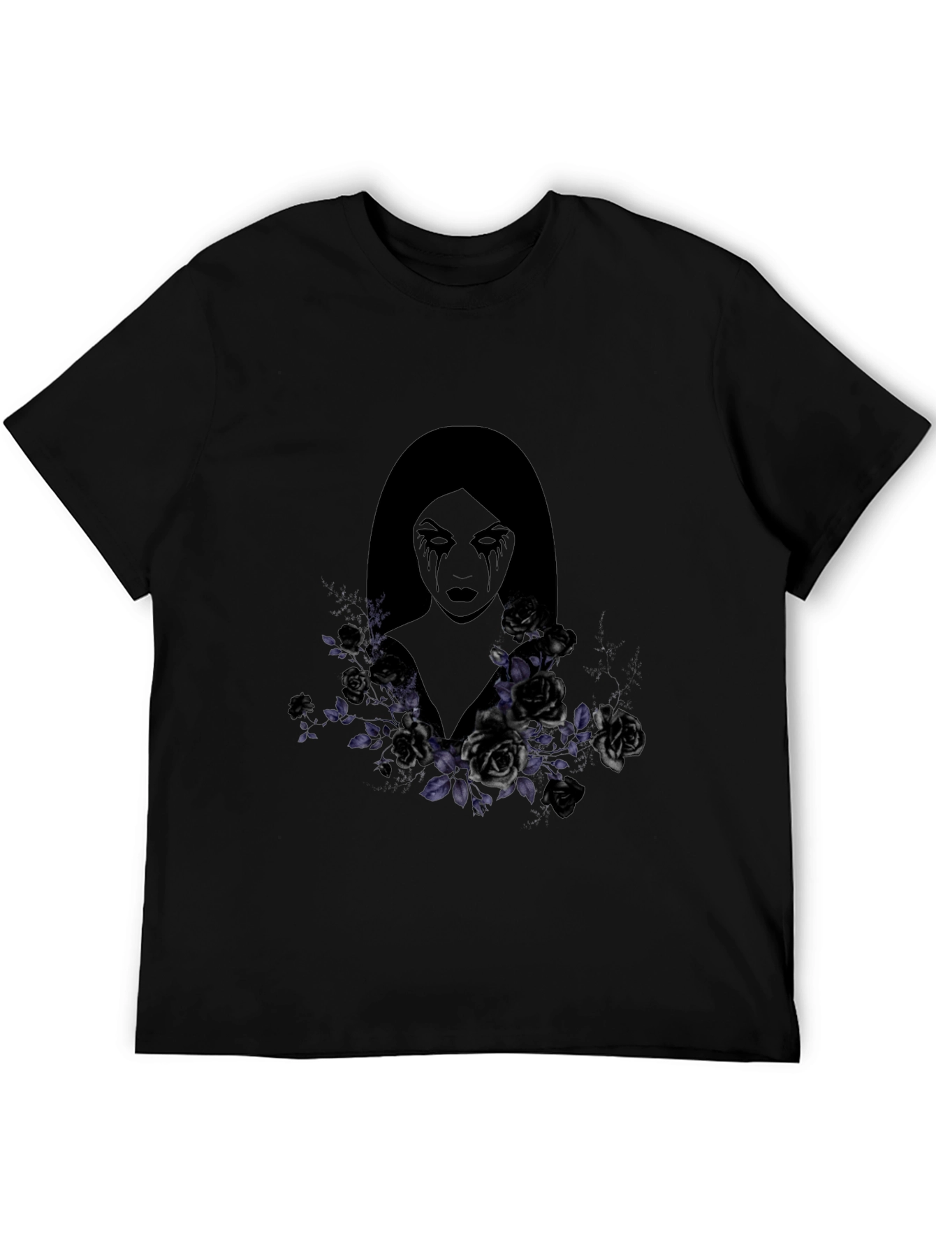 Black Gothic Woman & Roses Graphic Tee - Dark Aesthetic Shirt view 5