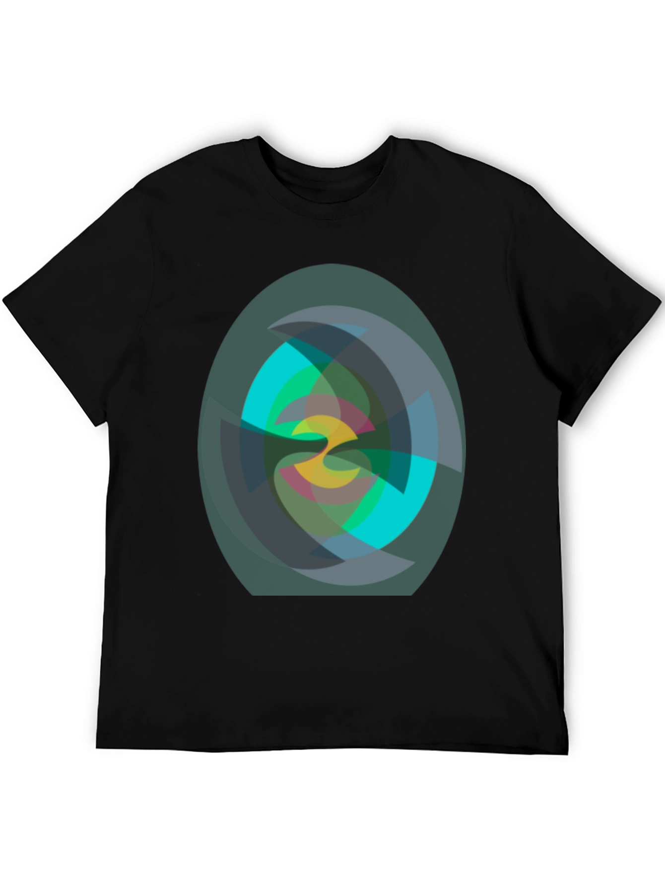 Black Abstract Geometric Print Black T-Shirt view 5