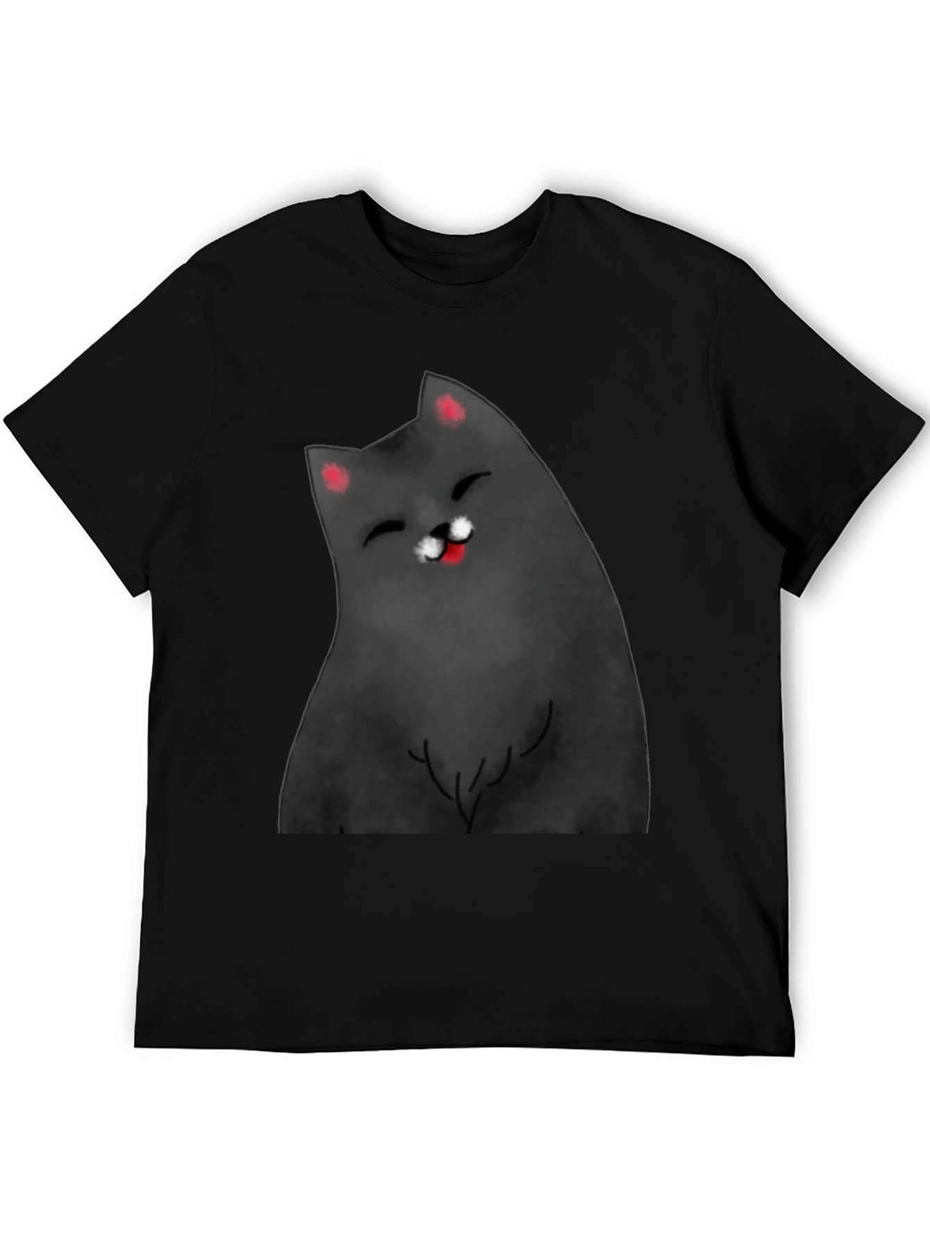 Black Smiling Cat Graphic Tee - Black Cotton Blend Shirt view 5