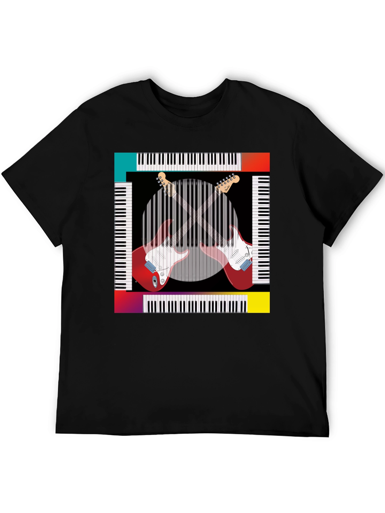 Black Music Lover Tee: Guitar & Piano Design view 5