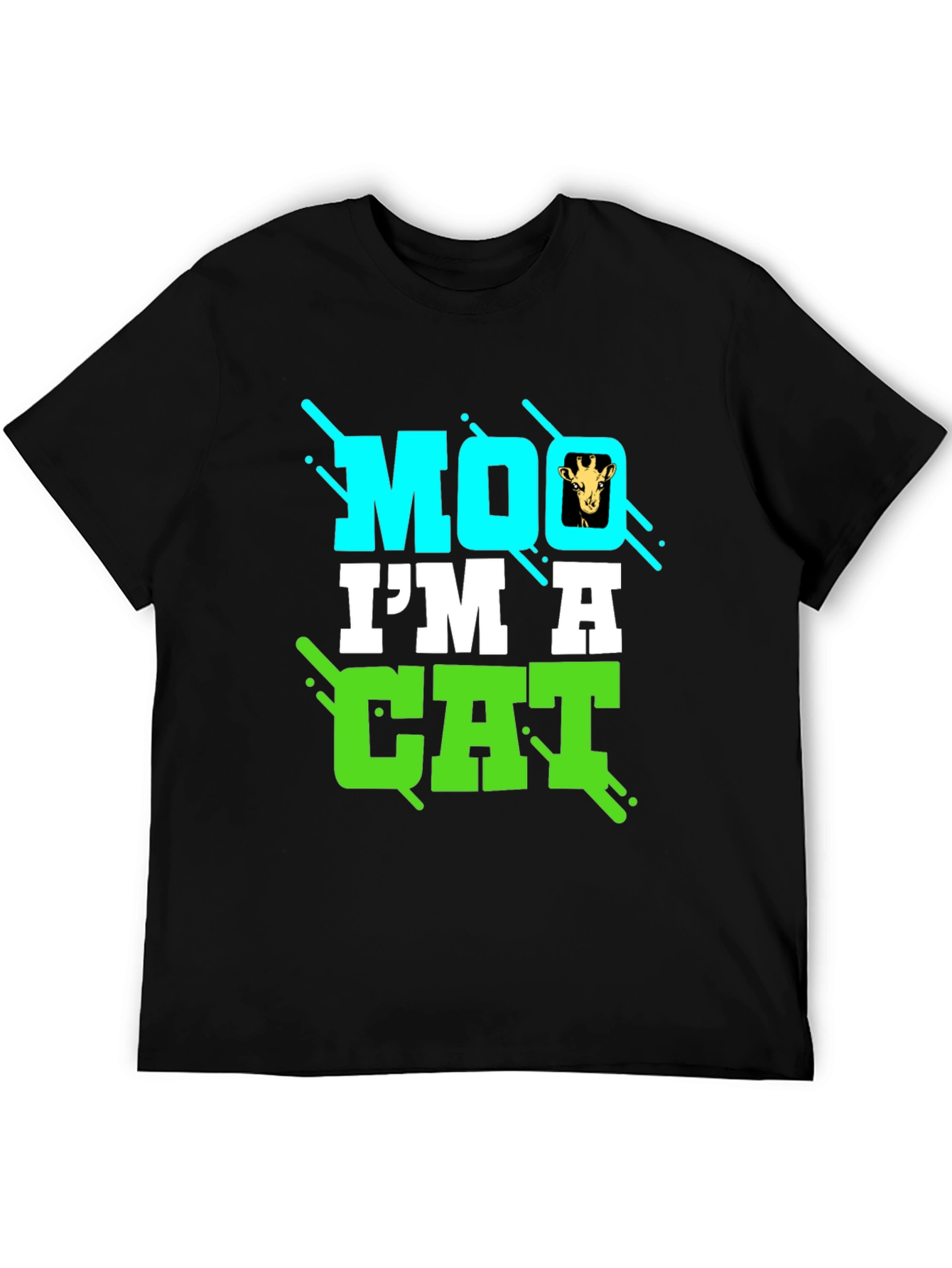 Black Funny Giraffe Moo I'm a Cat Graphic T-Shirt view 5