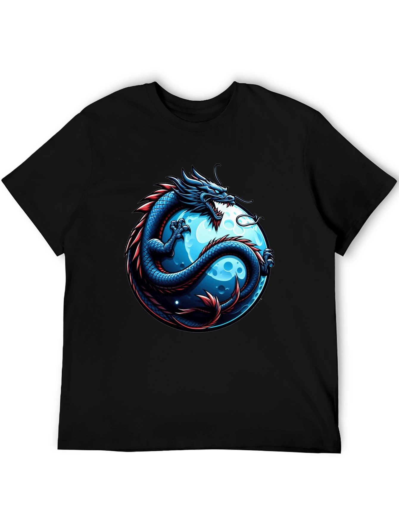Black Dragon & Moon Graphic T-Shirt - Men's Black Tee view 5