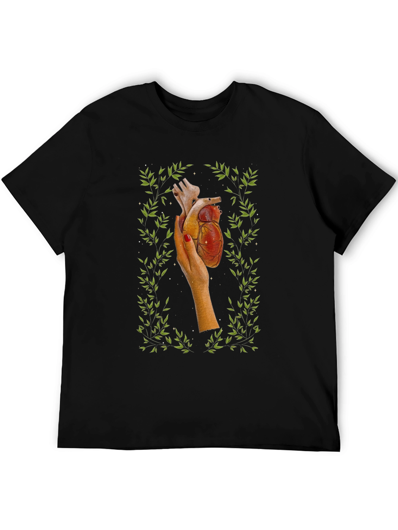 Black Anatomical Heart in Hand Tee view 5