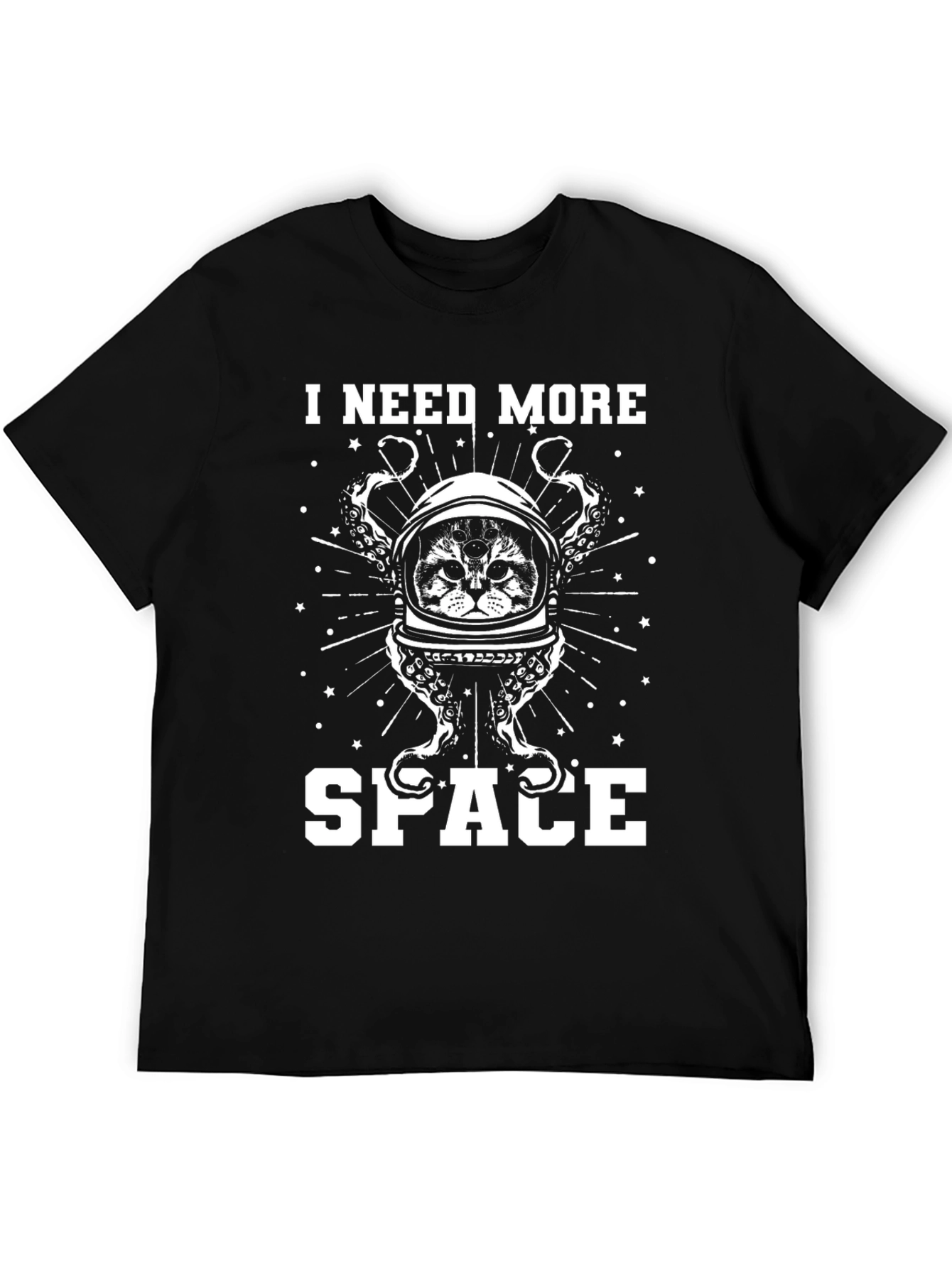 Black I Need More Space Cat Astronaut T-Shirt view 5