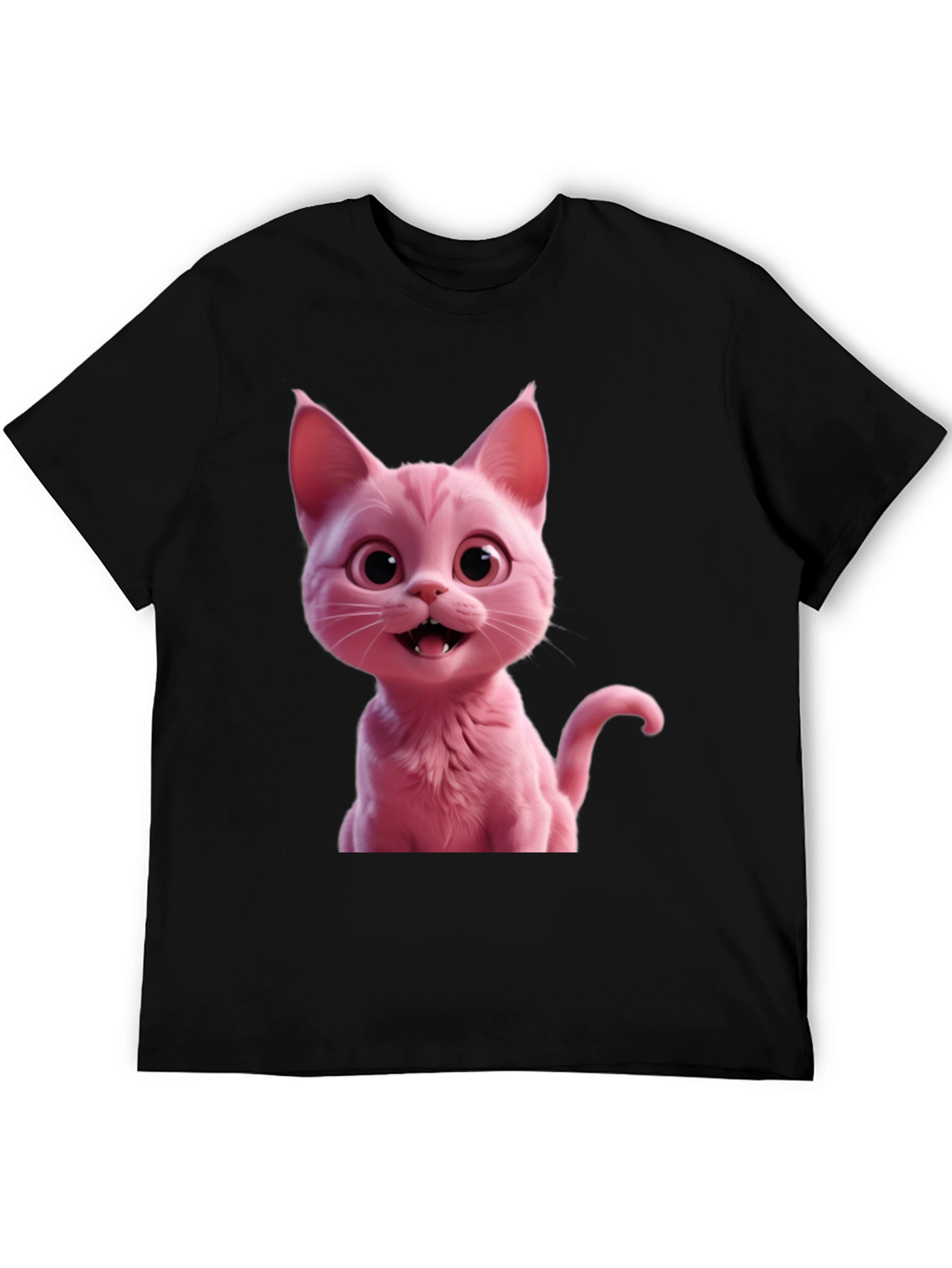 Black Pink Cat Graphic Tee - Black Unisex T-Shirt view 5