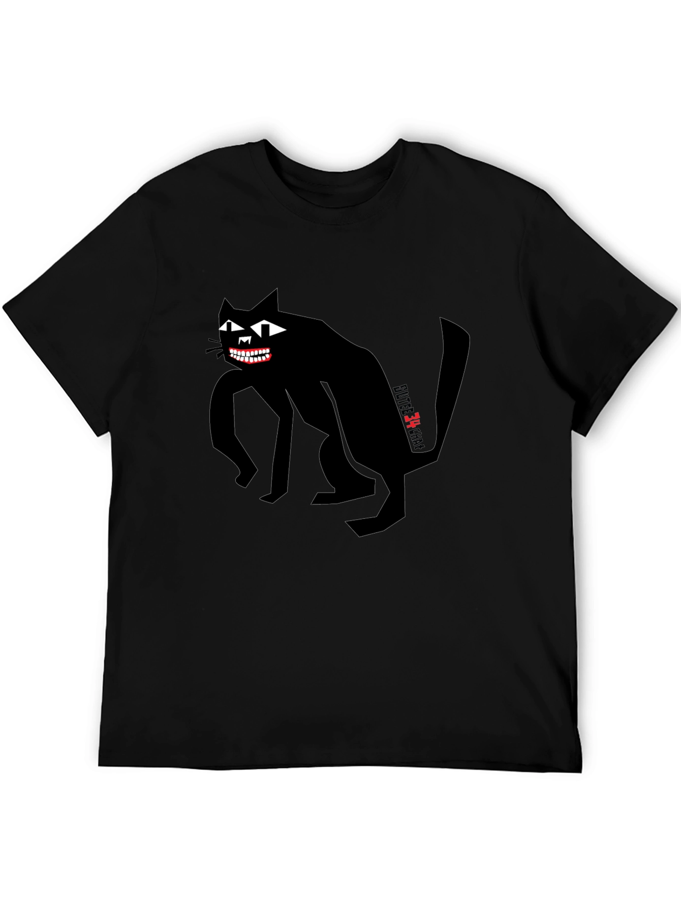 Black Creepy Cat Graphic Tee - Men's Black T-Shirt view 5
