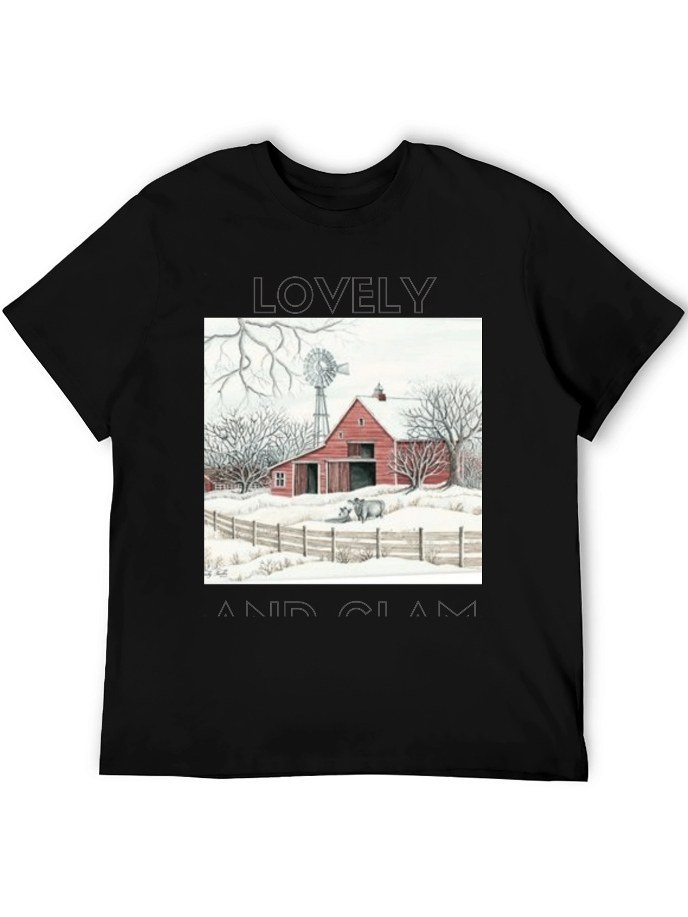 Black Rustic Barn Winter Scene Graphic Tee view 5