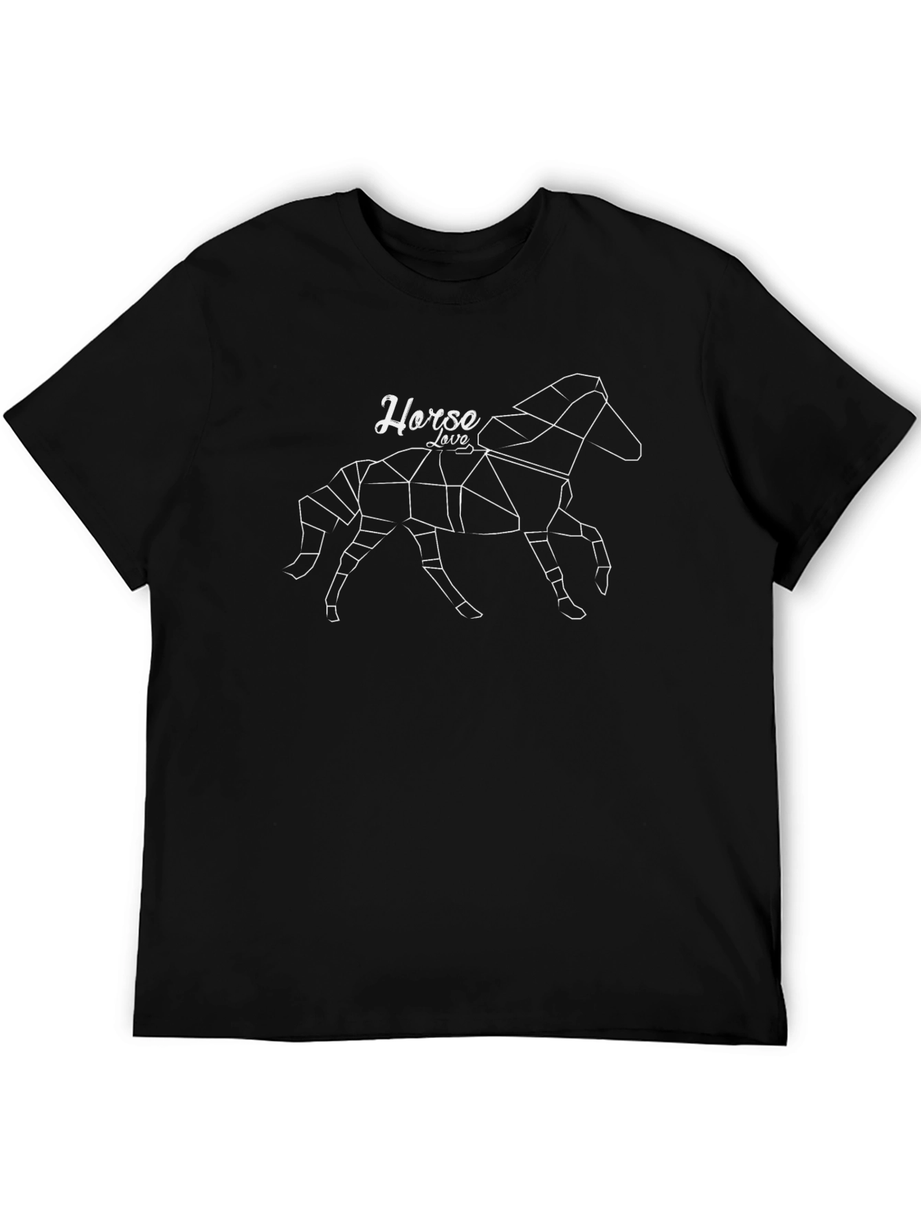 Black Geometric Horse Love Graphic Print Black T-Shirt view 5