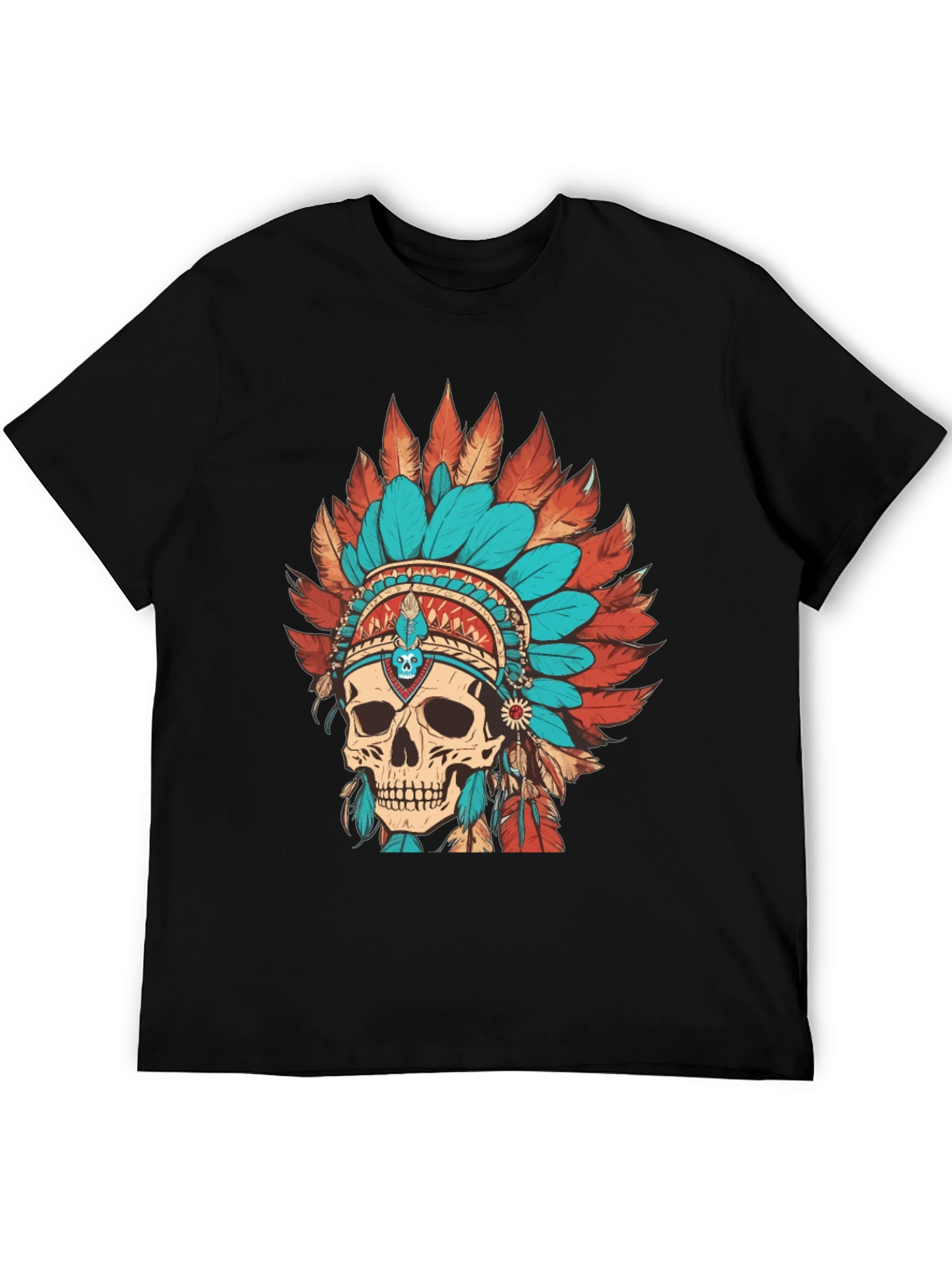 Black Skull Chief Headdress Graphic Tee - Cool Unique Design view 5