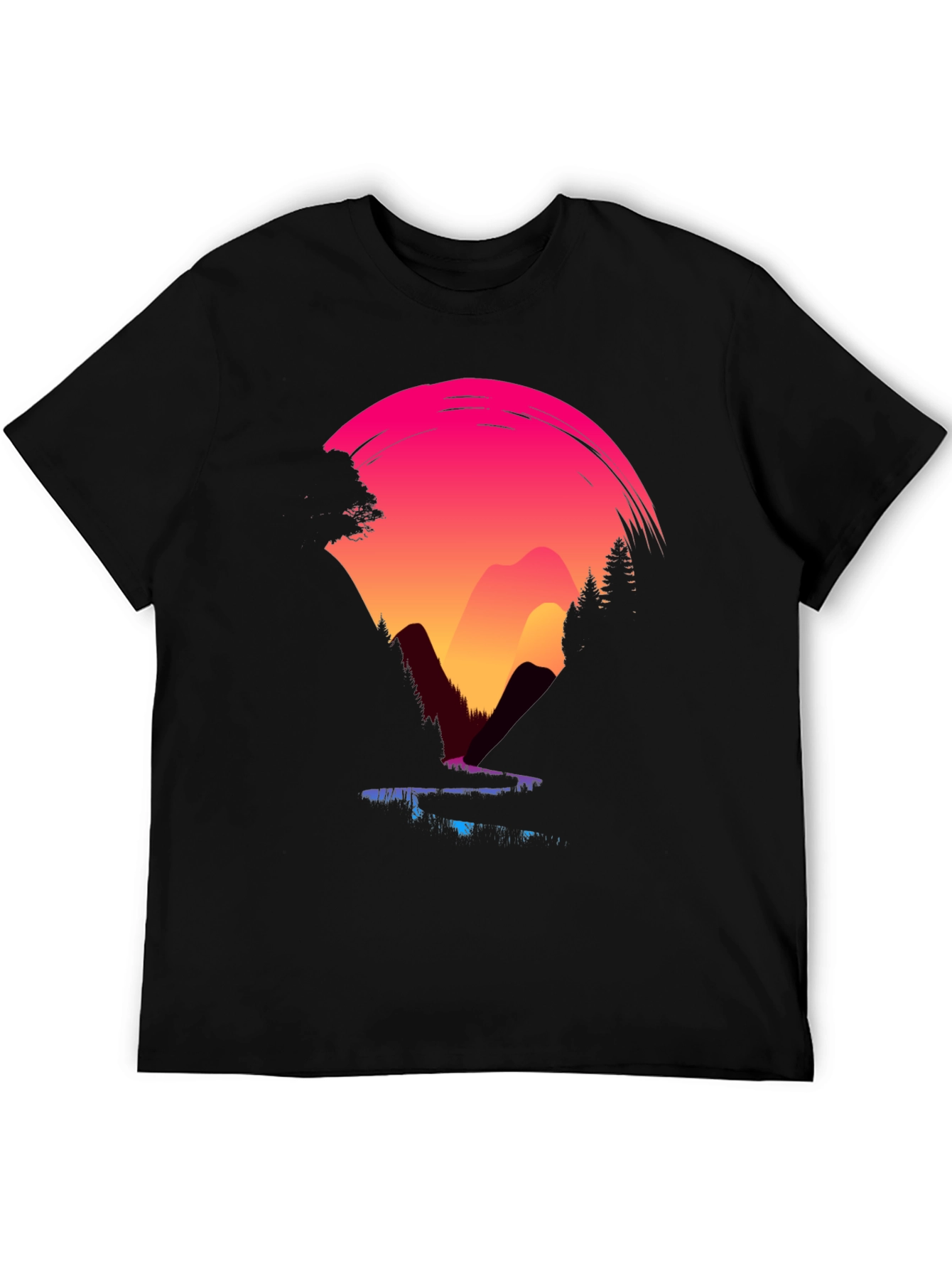 Black Sunset Mountain Graphic Tee - Black Casual Shirt view 5