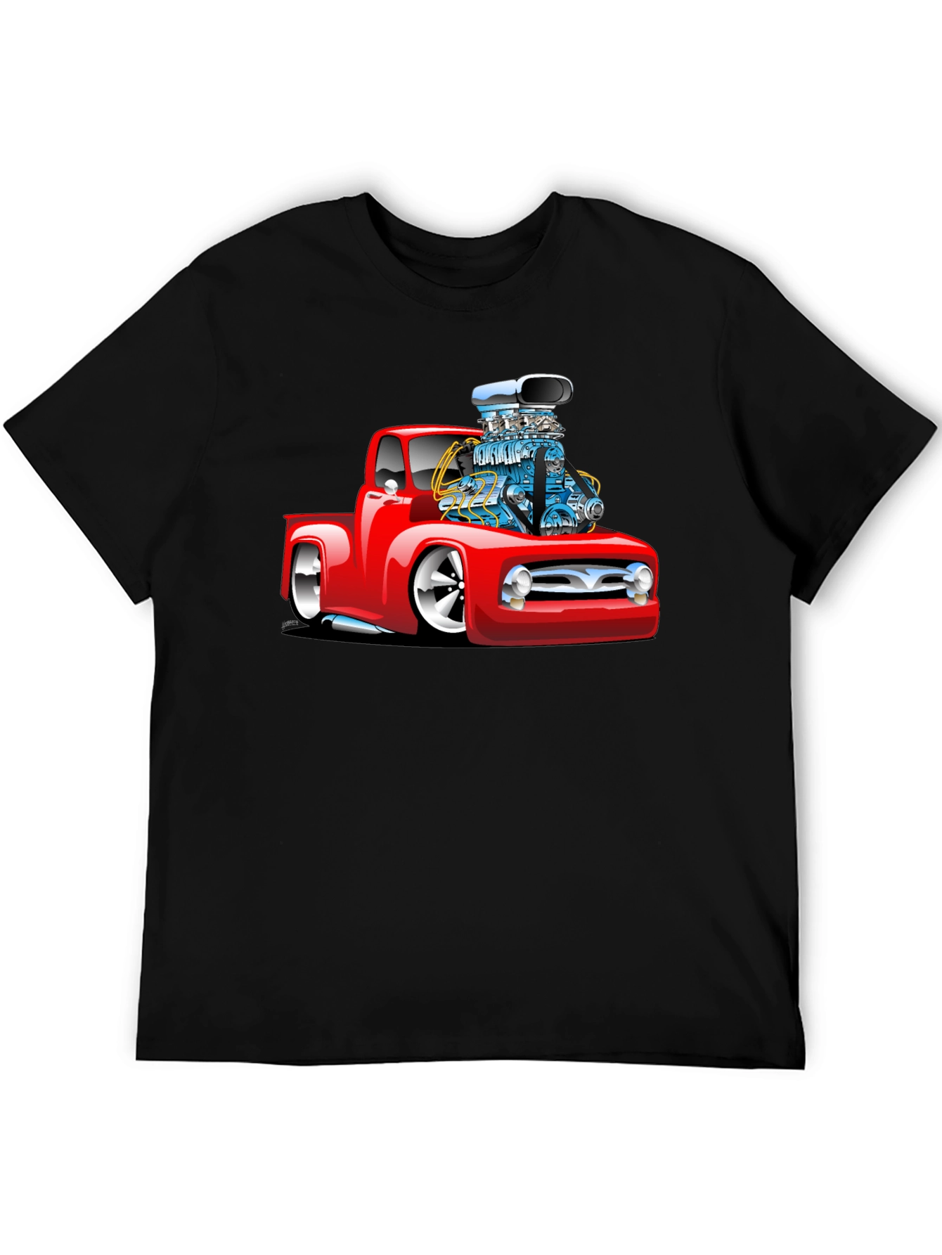 Black Red Hot Rod Truck Graphic Tee - Black view 5