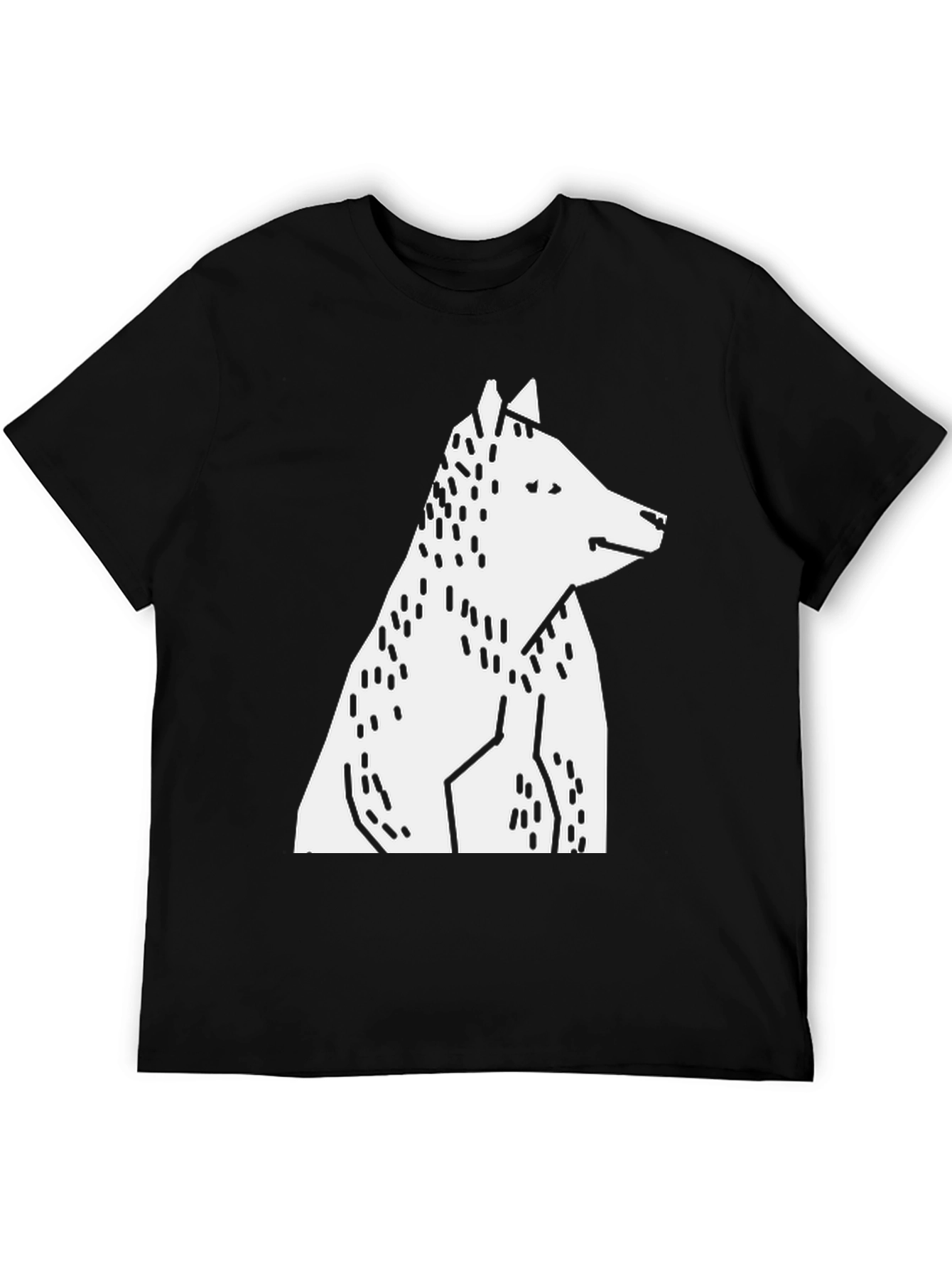 Black Abstract Geometric Wolf Graphic Tee - Black Cotton T-Shirt view 5