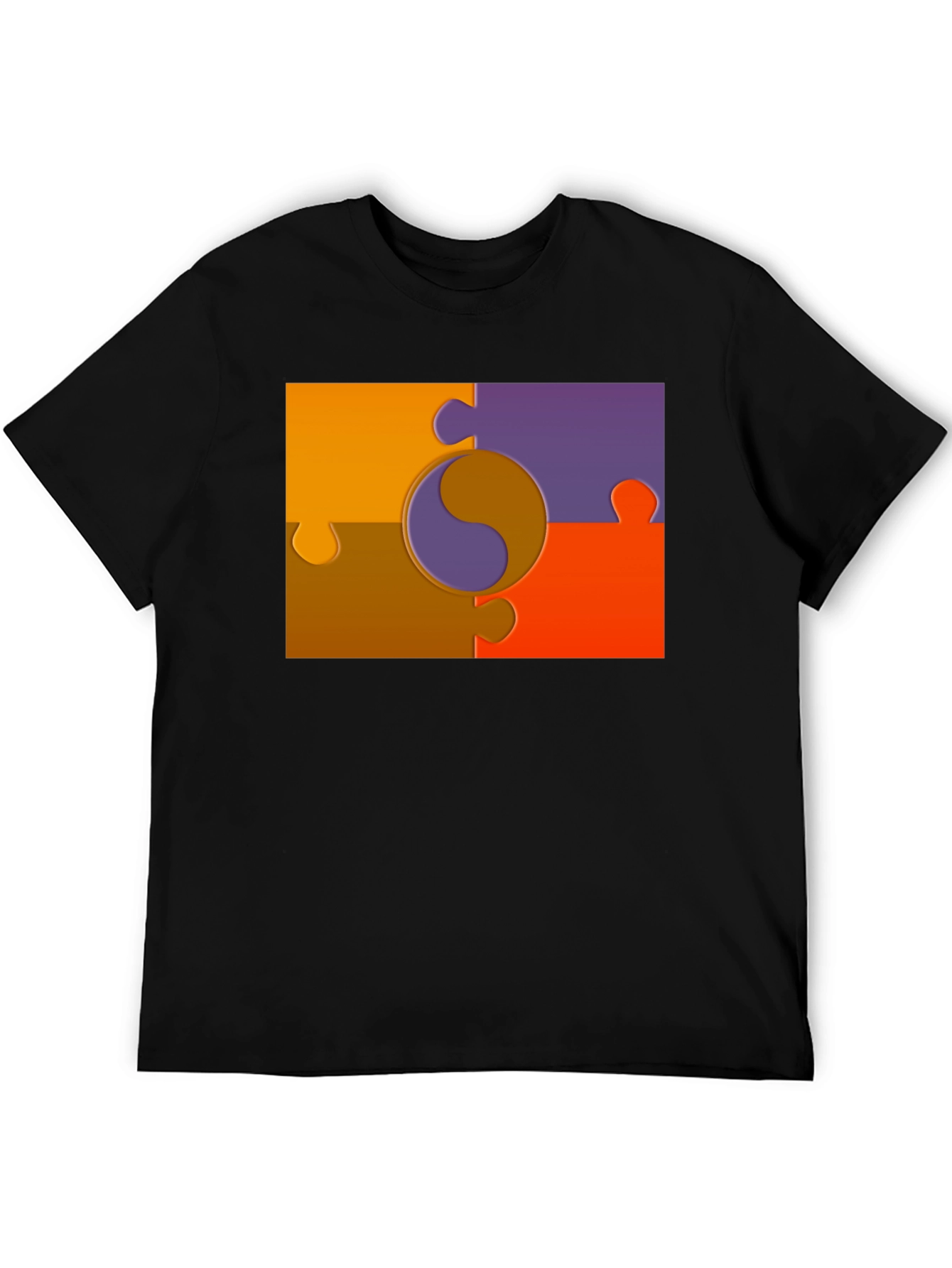 Black Yin Yang Puzzle Piece Graphic T-Shirt view 5