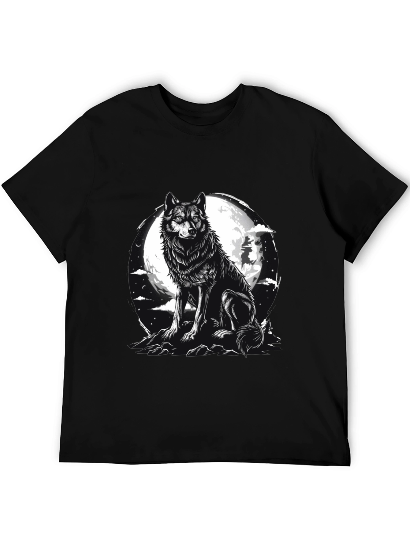 Black Wolf Moon Graphic Tee - Black Cotton Blend view 5