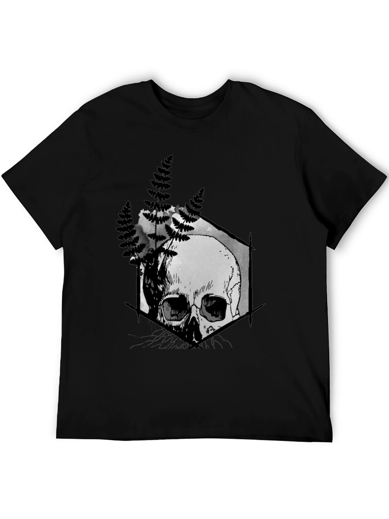 Black Skull Fern Graphic Print Black T-Shirt view 5