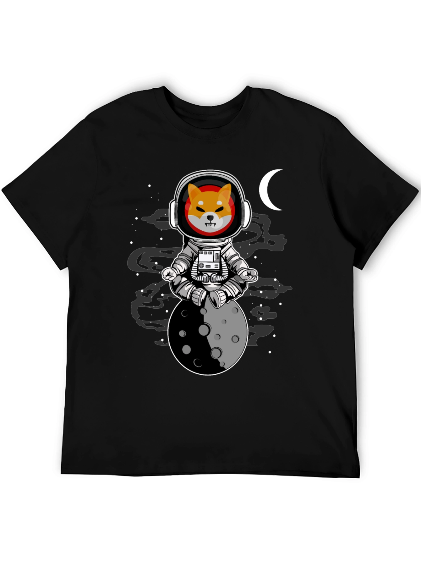 Black Shiba Inu Astronaut T-Shirt - Moon Meditation view 5