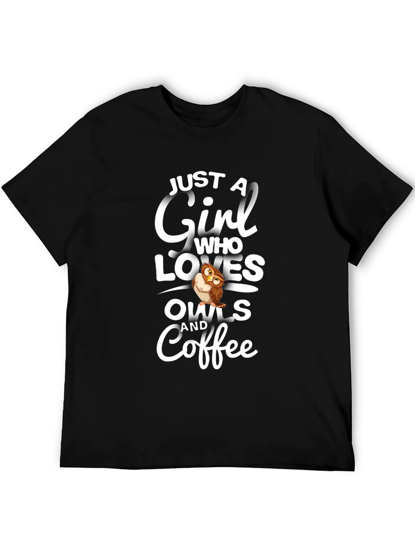 Black Just a Girl Who Loves Owls and Coffee T-Shirt view 5
