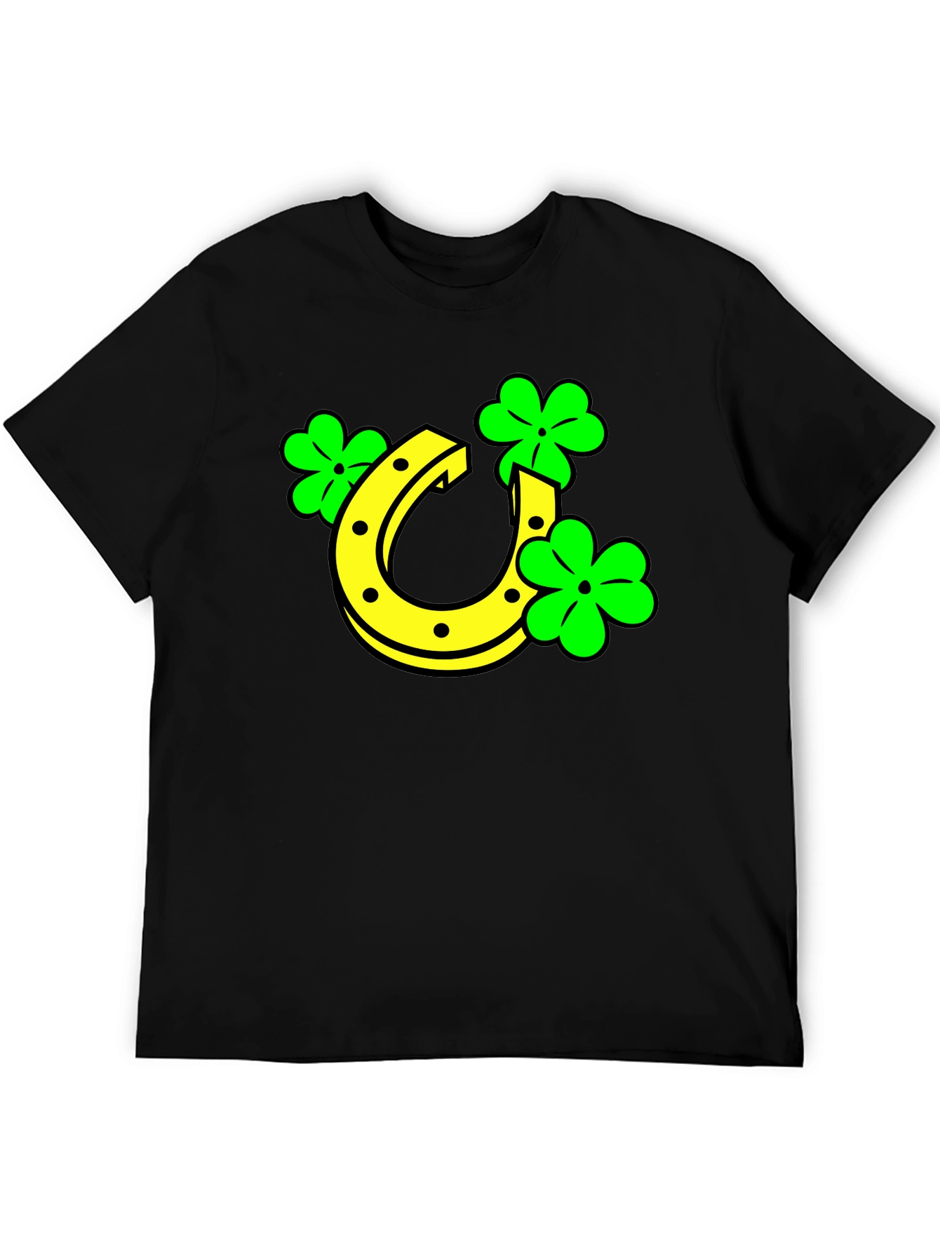 Black Lucky Horseshoe & Clover Black T-Shirt view 5