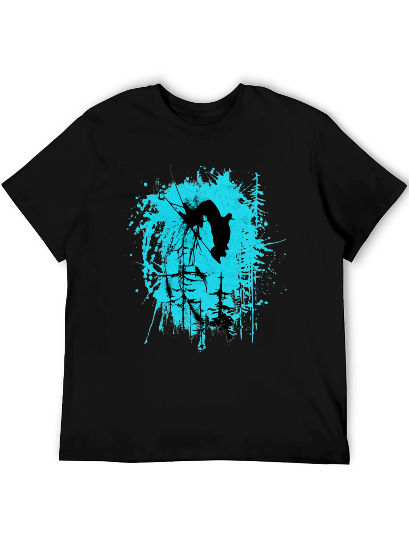 Black Black T-Shirt with Skier Graphic Design view 5