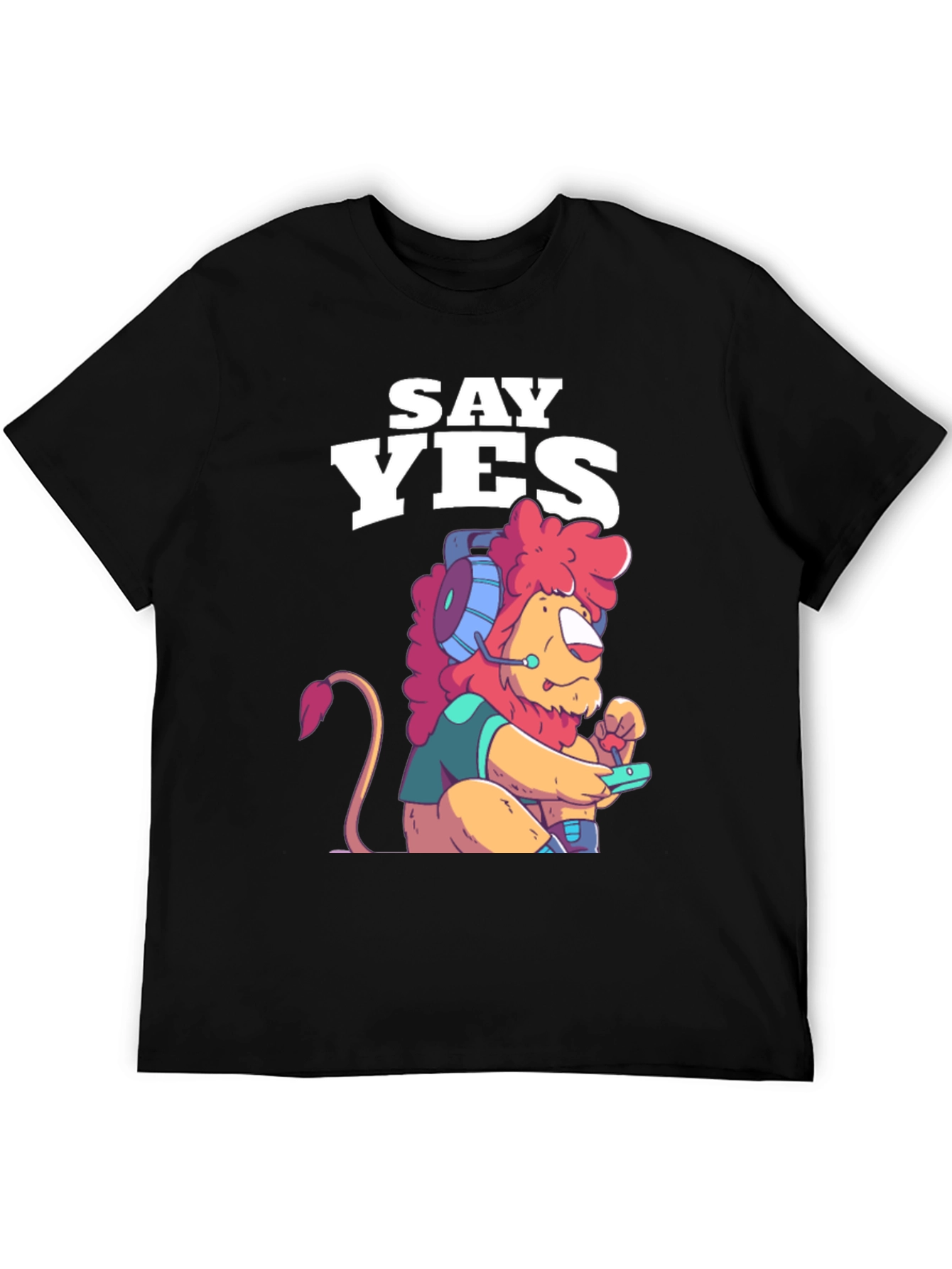 Black Say Yes Lion Gamer Graphic Tee - Black view 5