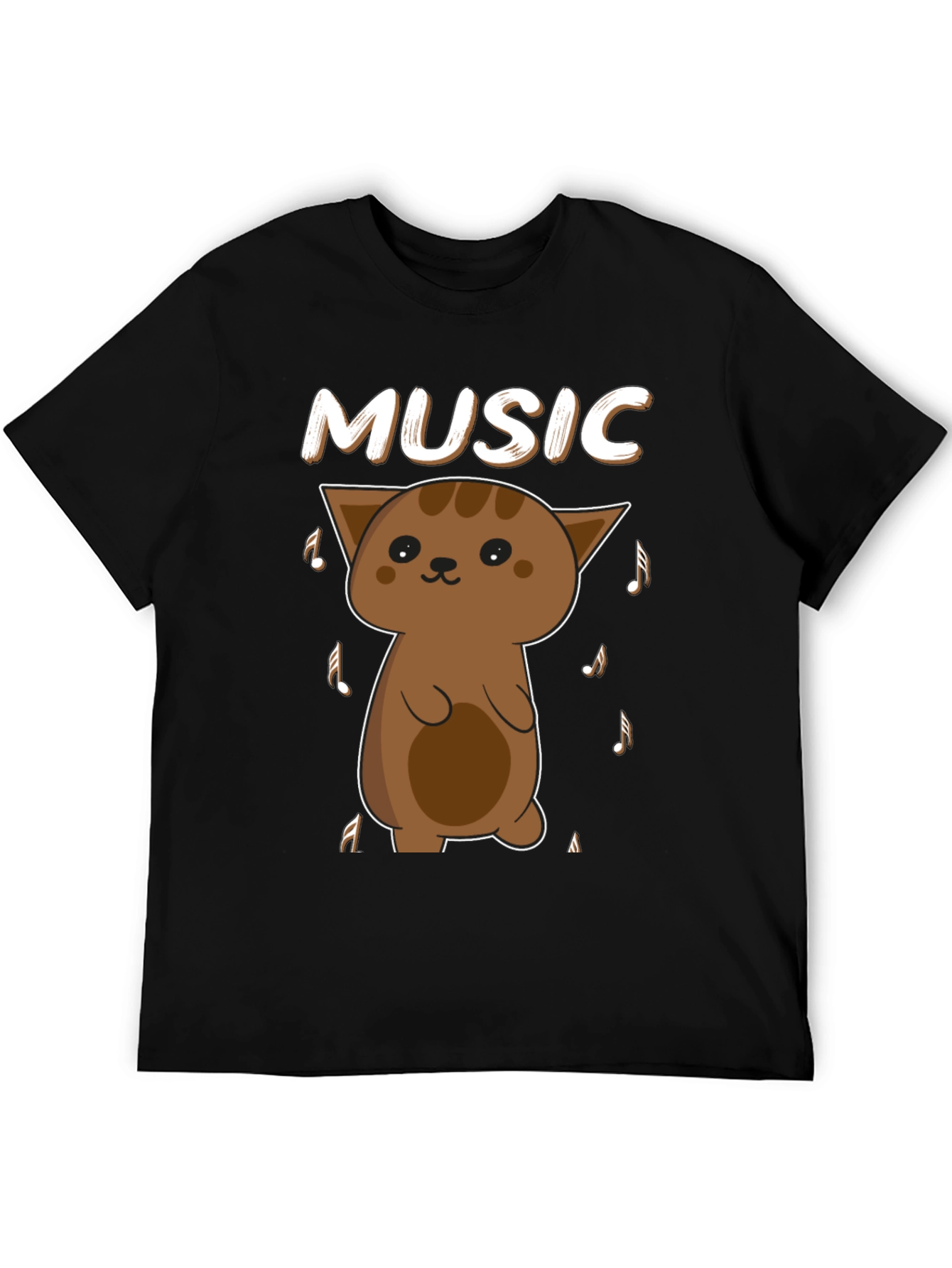 Black Cute Cat Music Lover T-Shirt - Unisex Soft Cotton Tee view 5