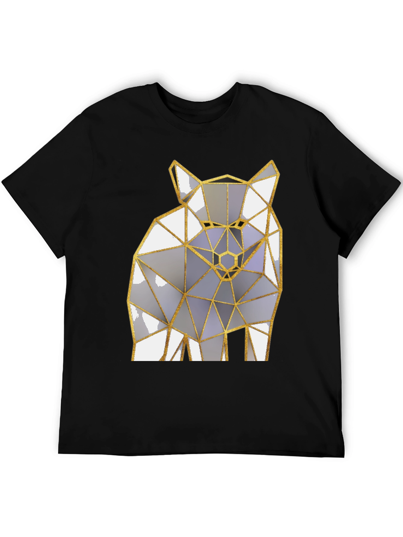 Black Geometric Wolf Graphic Tee - Modern Men's Black T-Shirt view 5