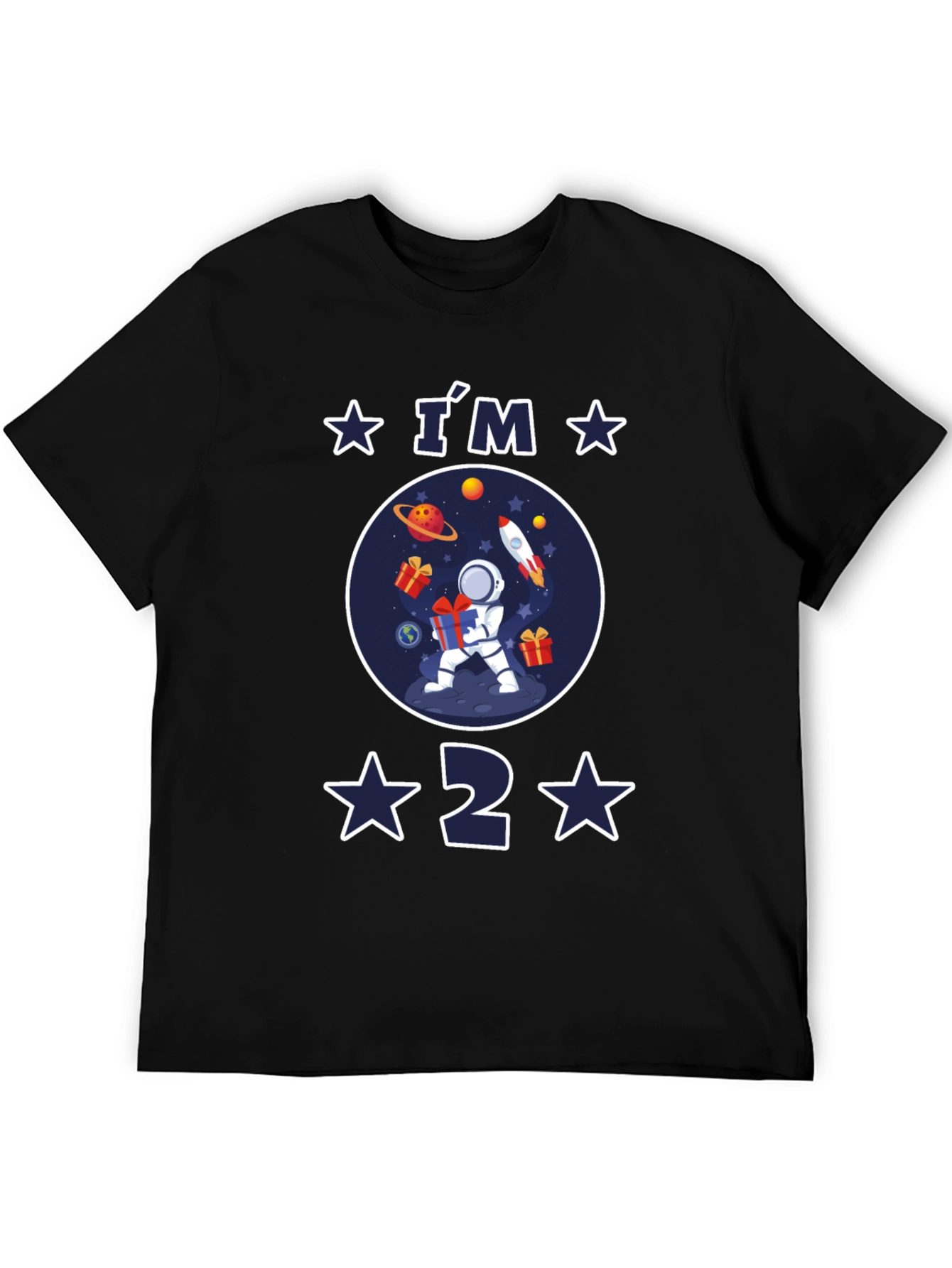 Black I'm 2 Birthday Space Astronaut T-Shirt view 5