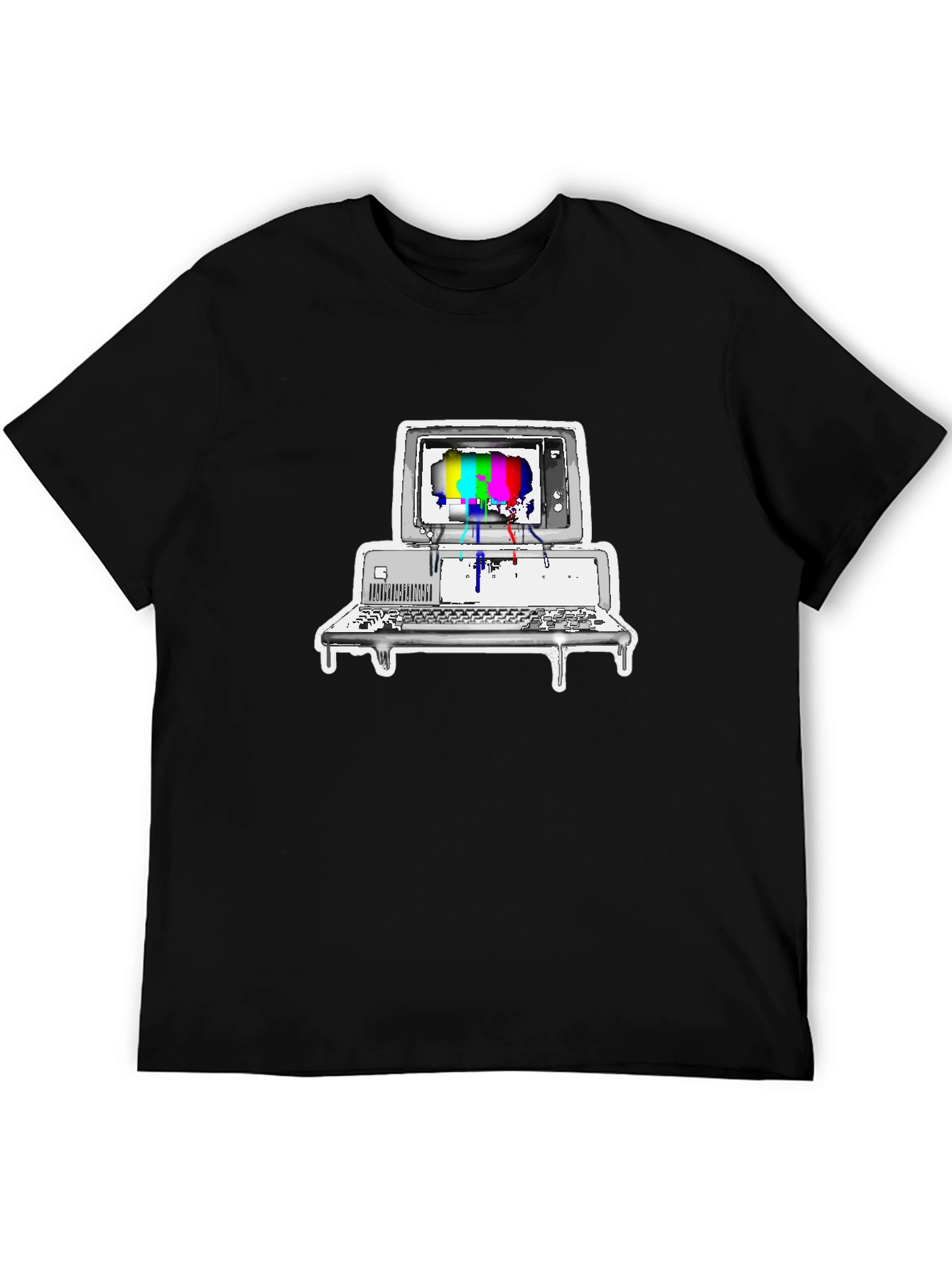 Black Retro Computer Glitch Graphic Tee - Black Cotton Blend view 5