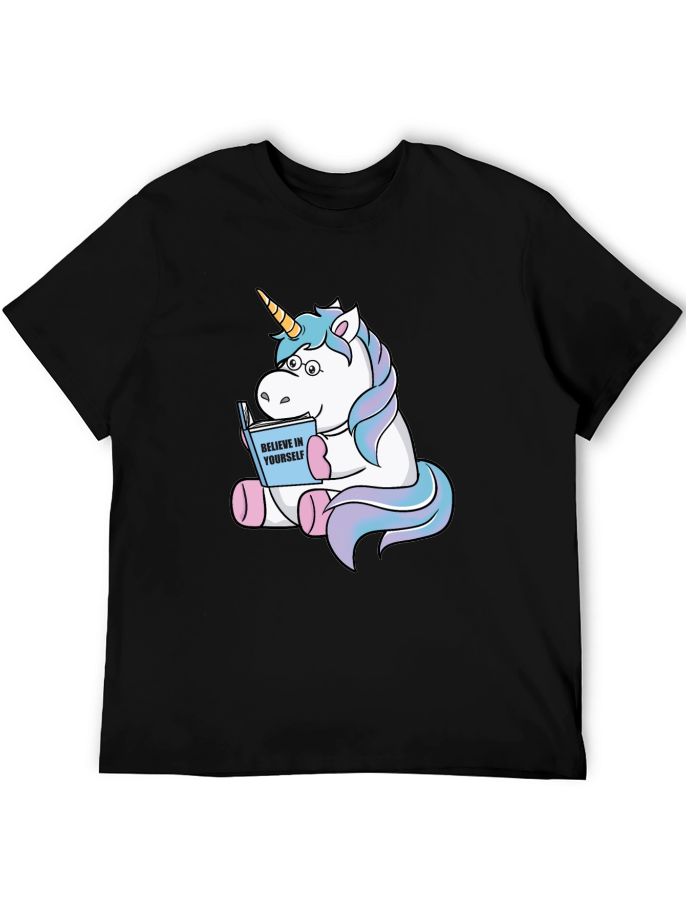 Black Unicorn Reading Book Graphic T-Shirt view 5