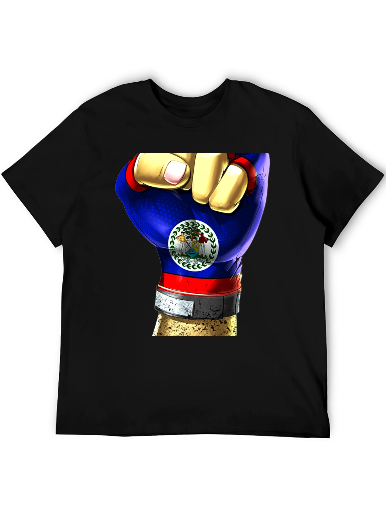 Black Belize Flag Fist T-Shirt view 5