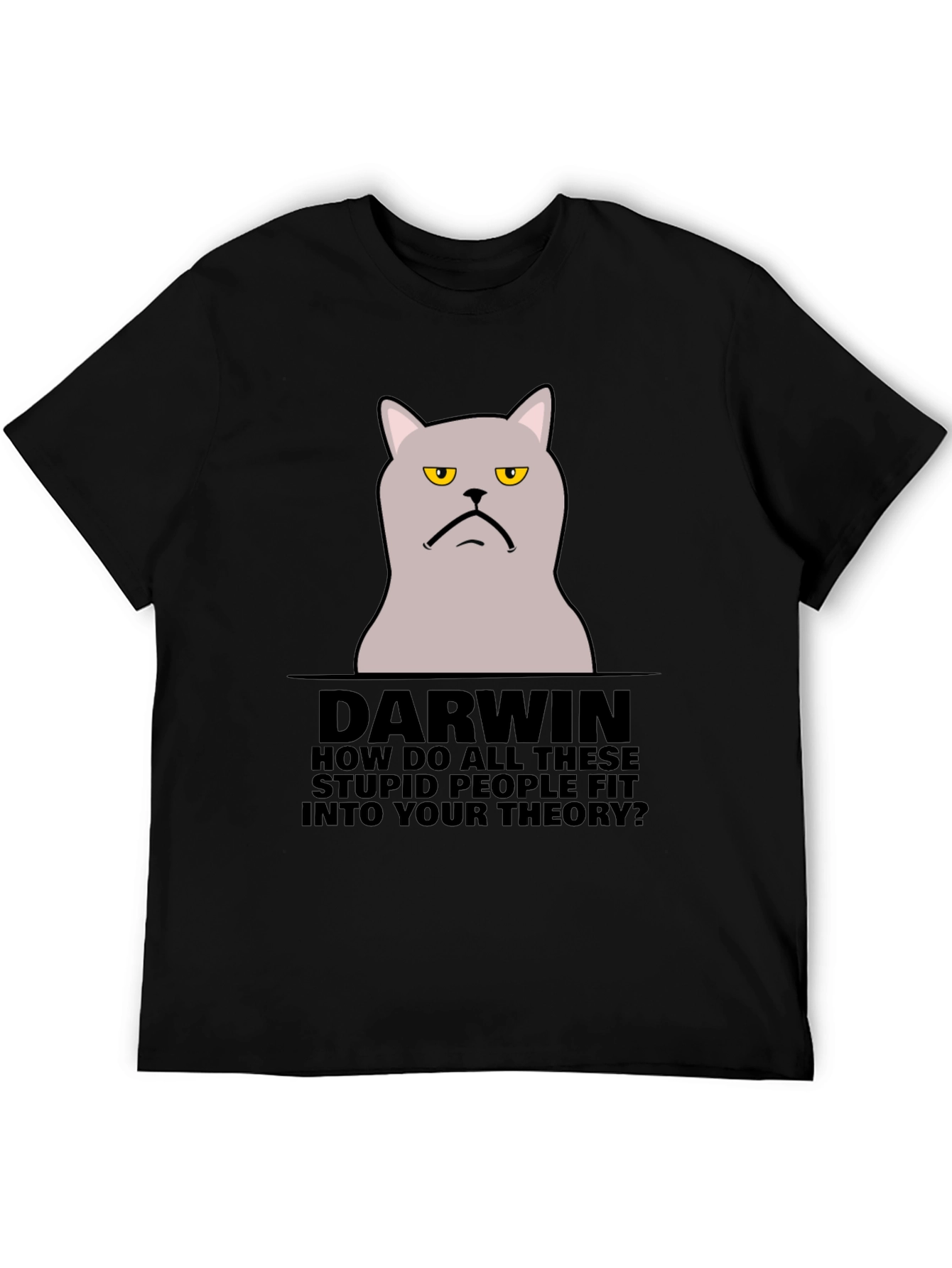 Black Darwin Cat T-Shirt - Funny Theory Design view 5