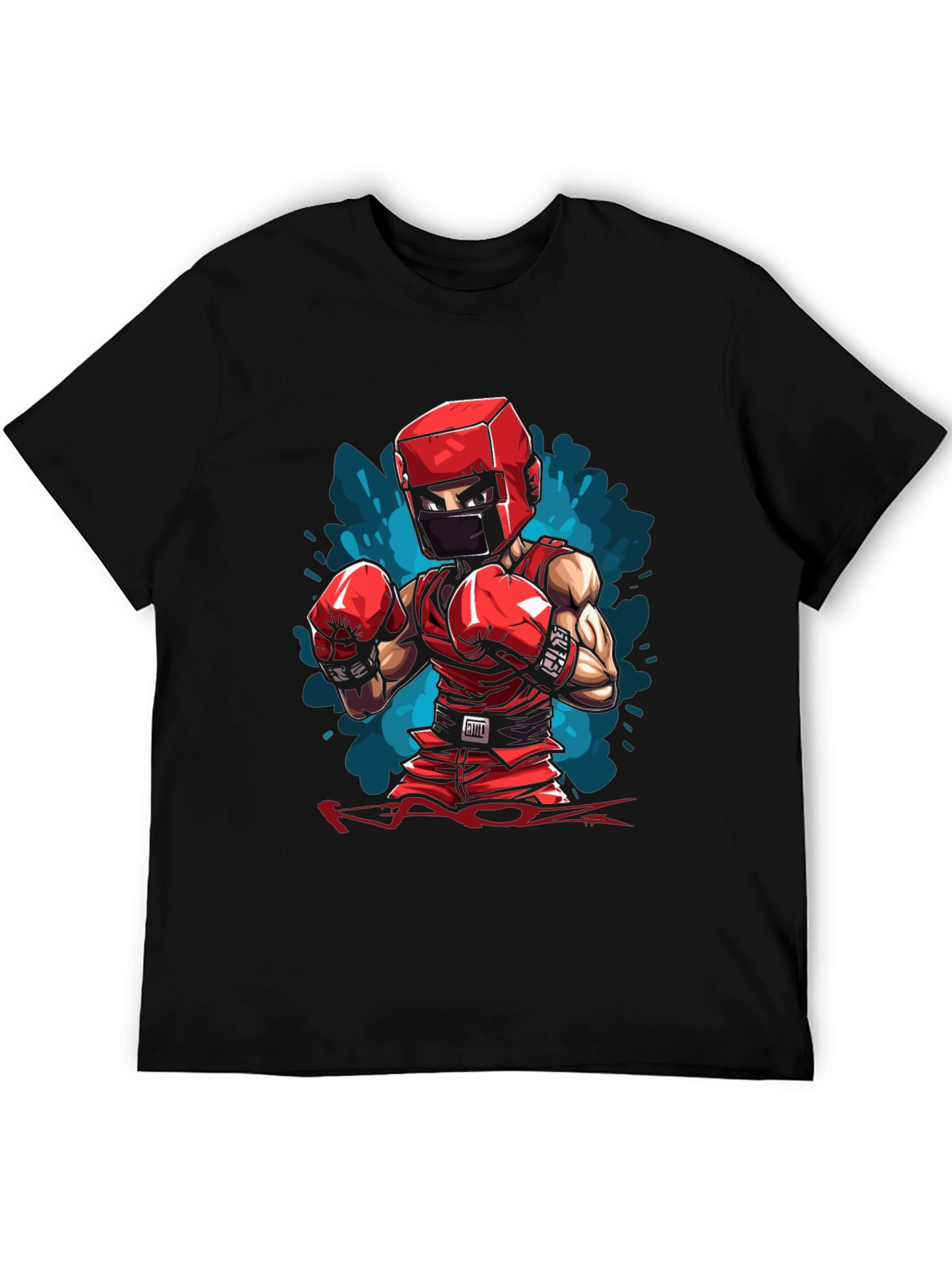 Black Boxer Cartoon Graphic Black T-Shirt view 5
