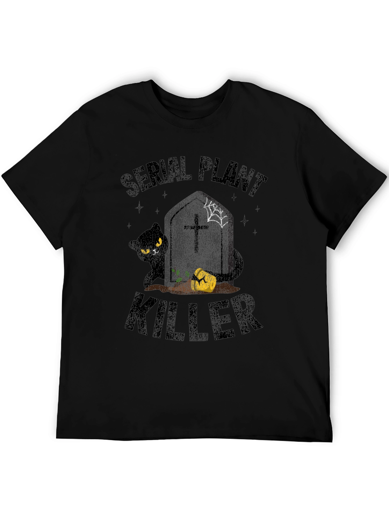 Black Serial Plant Killer T-Shirt - Halloween Cat Design view 5