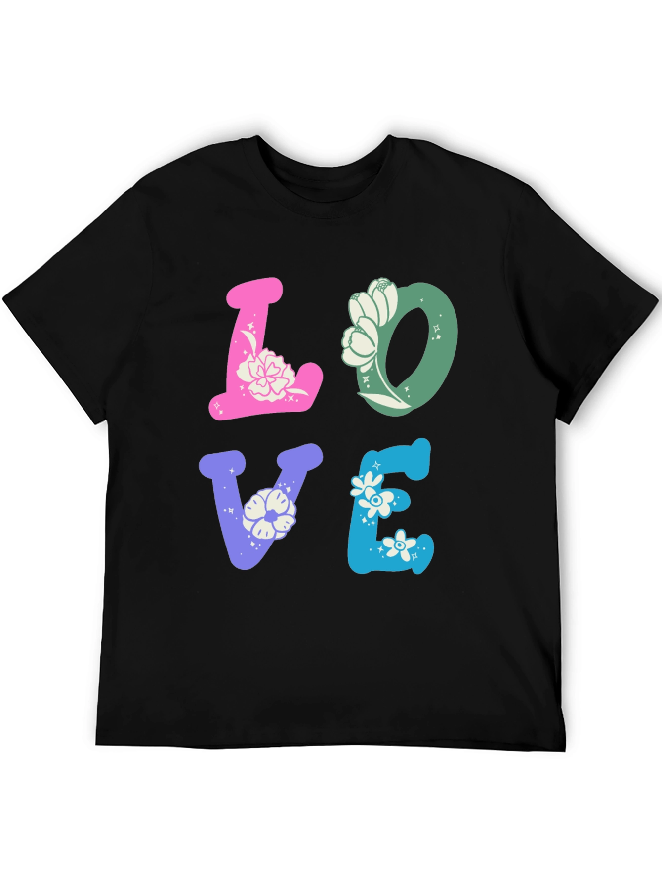 Black Floral LOVE Graphic Tee - Trendy Casual Shirt view 5