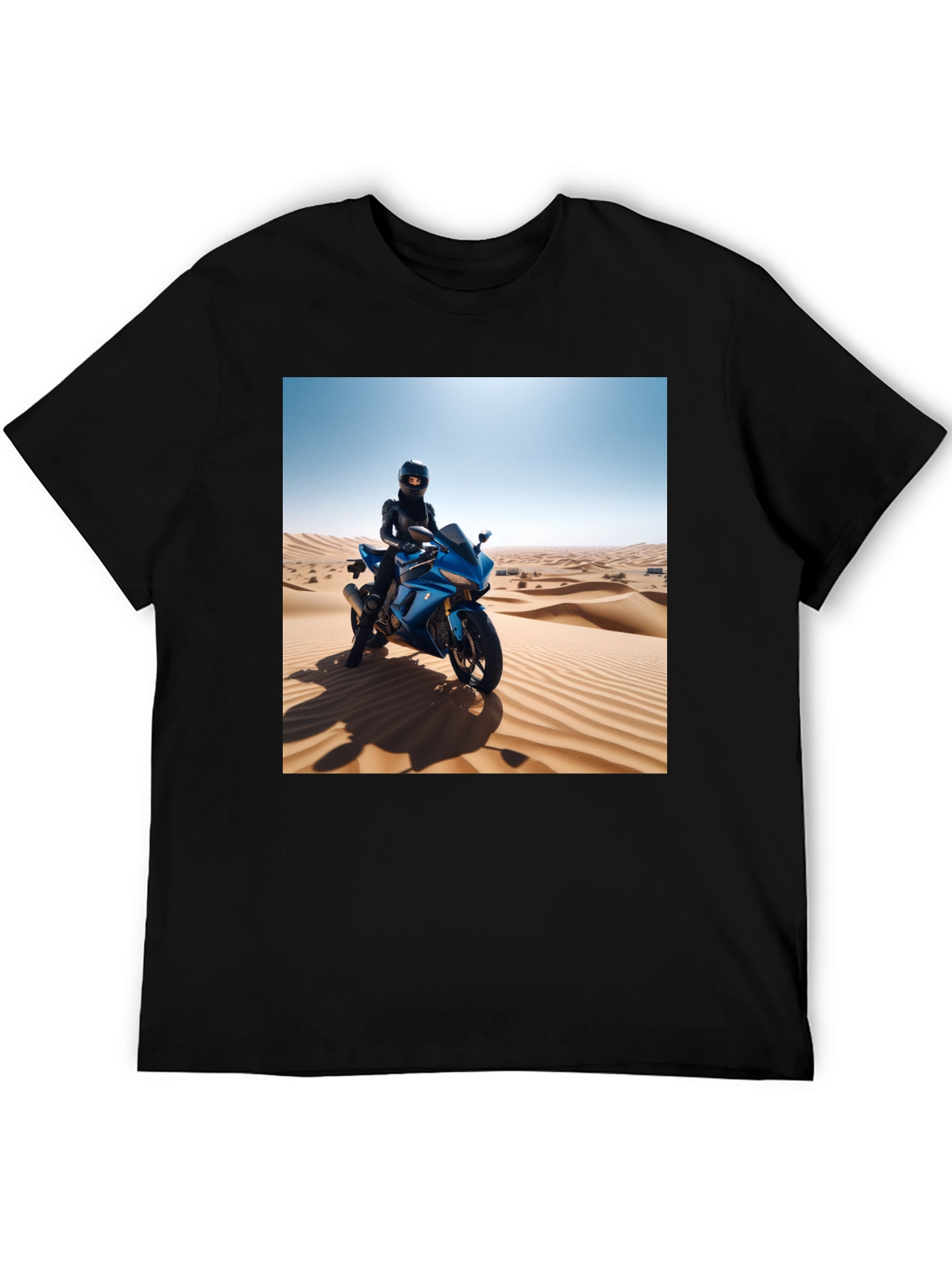 Black Motorcycle Desert Rider Graphic Tee - Unisex Black T-Shirt view 5