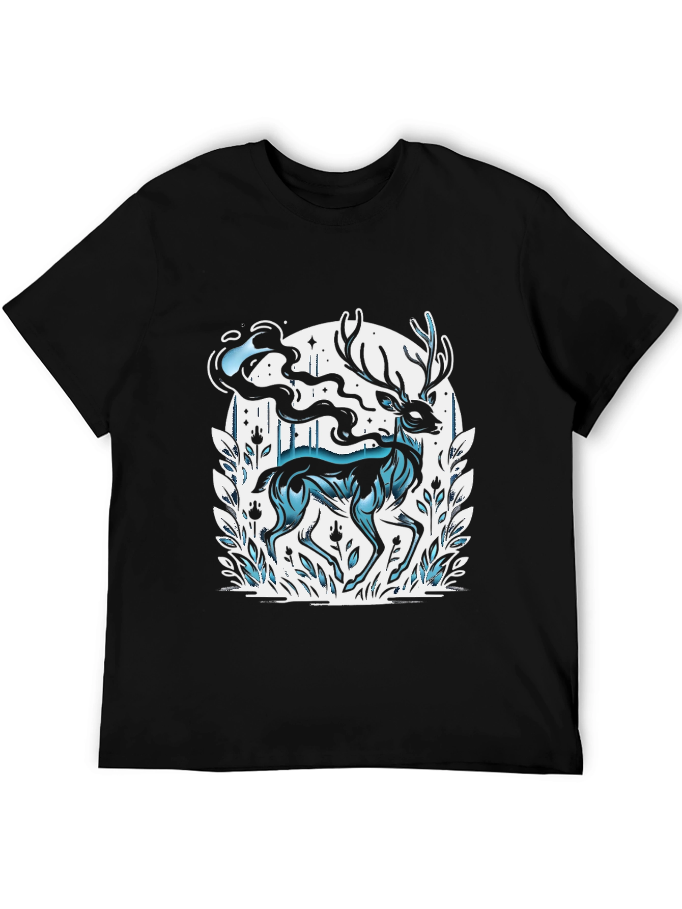 Black Mystic Deer Graphic Tee - Black Cotton Blend view 5