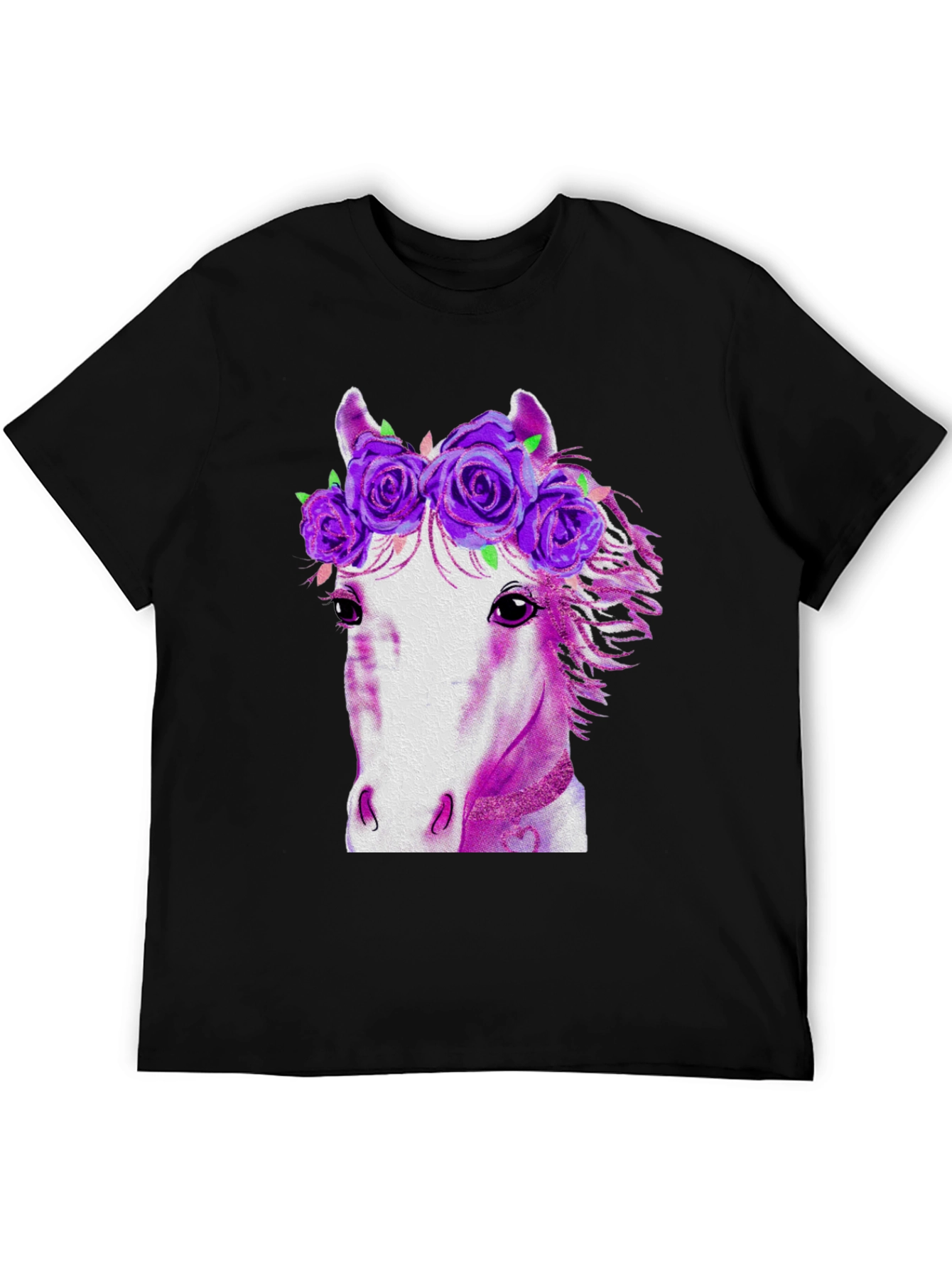 Black Floral Crown Horse Graphic T-Shirt view 5