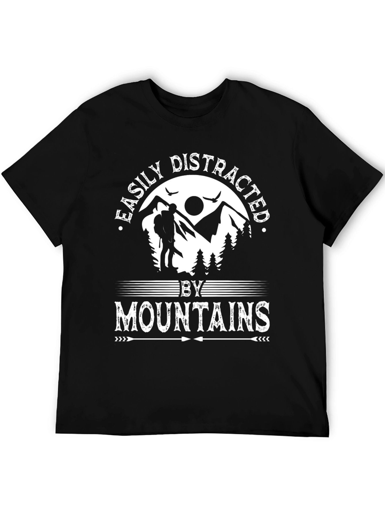Black Easily Distracted by Mountains Black T-Shirt view 5