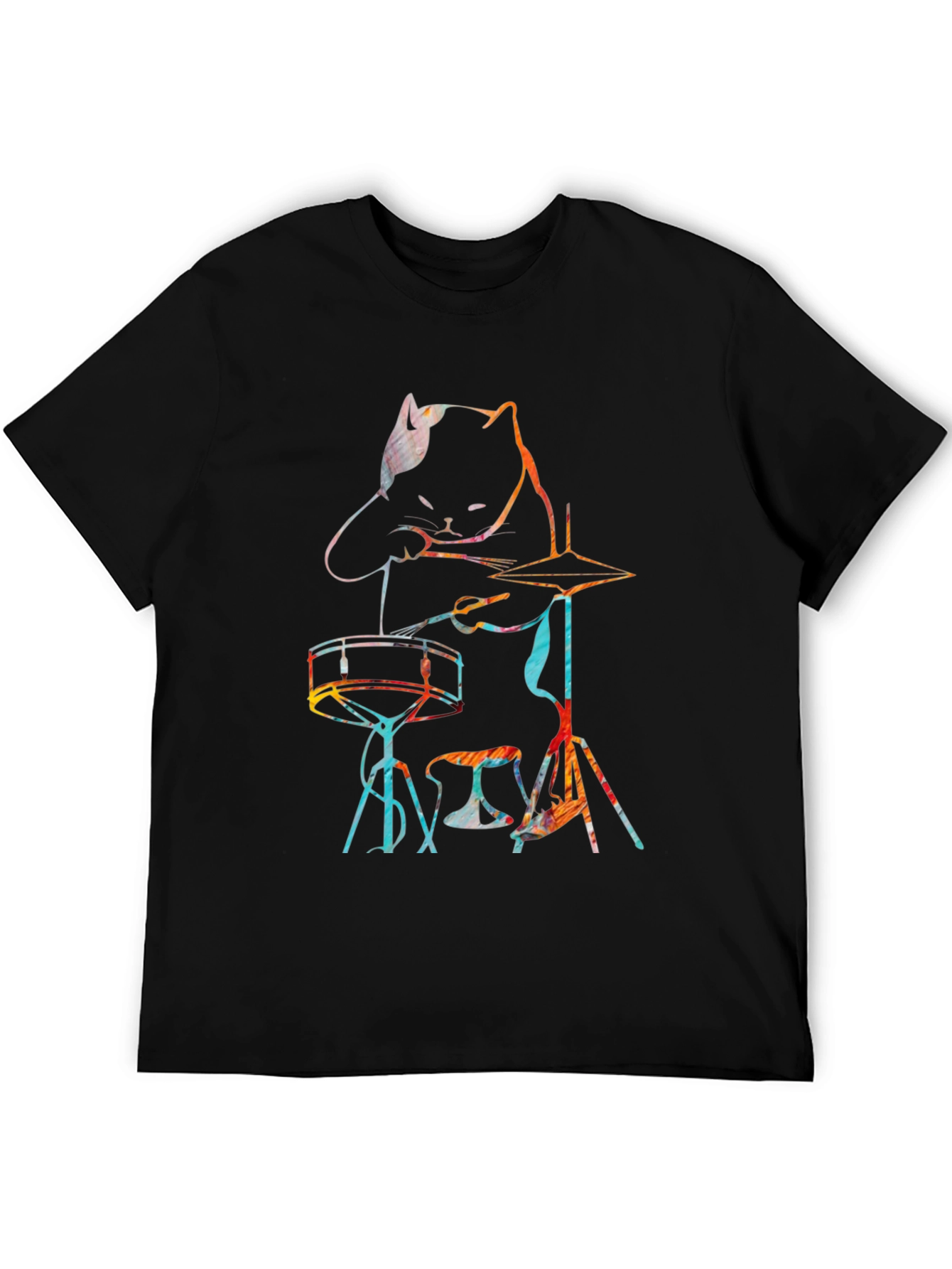 Black Cat Drummer T-Shirt - Music Lover Tee view 5