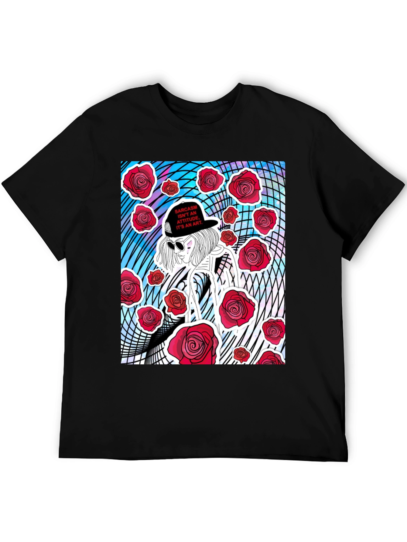 Black Edgy Rose Graphic Tee - Sarcasm Art view 5
