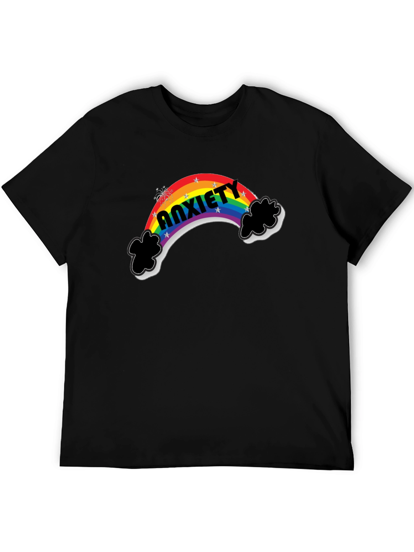 Black Anxiety Rainbow Graphic Tee - Black Cotton T-Shirt view 5