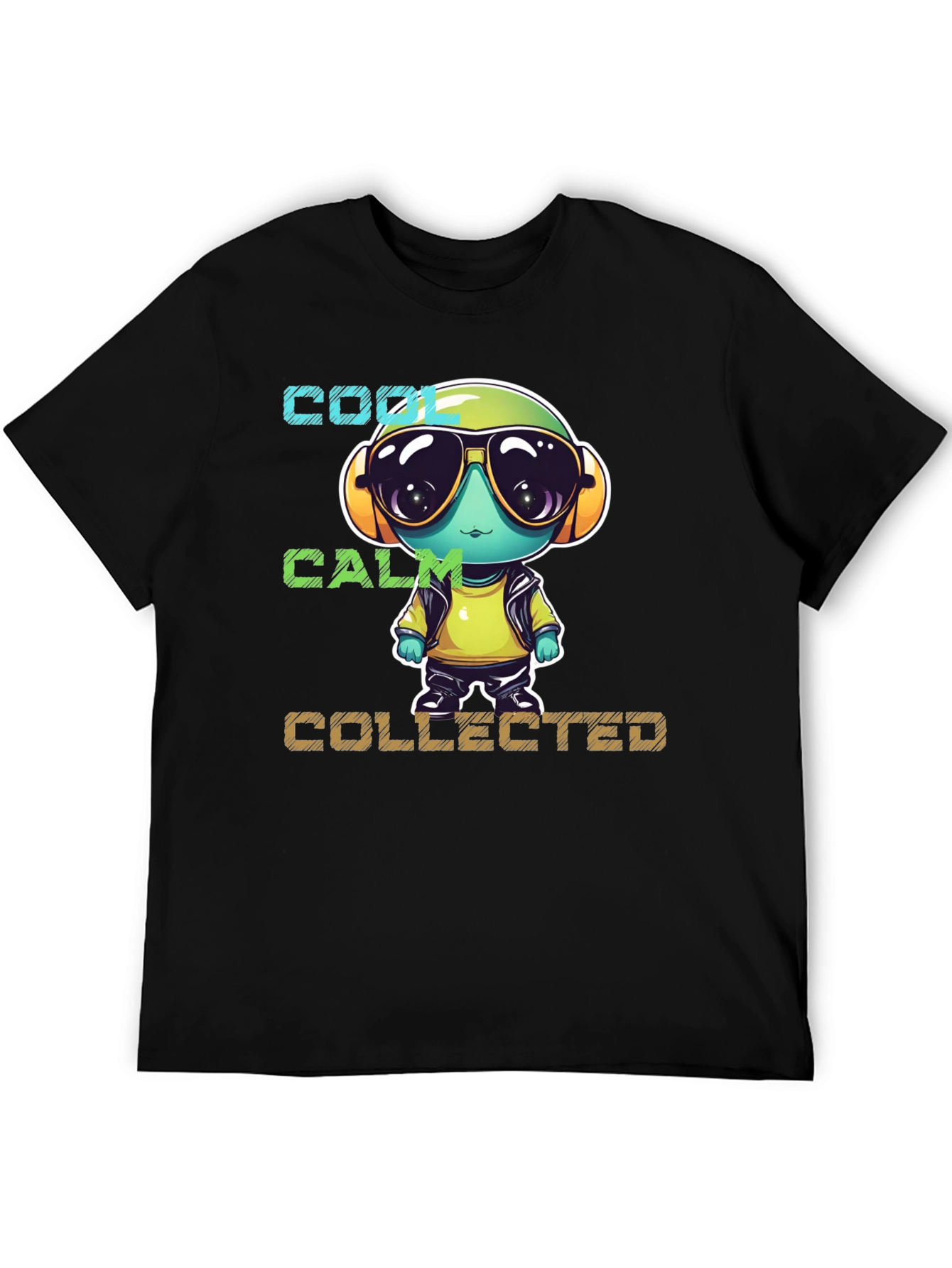Black Cool, Calm, Collected Cartoon Character T-Shirt view 5