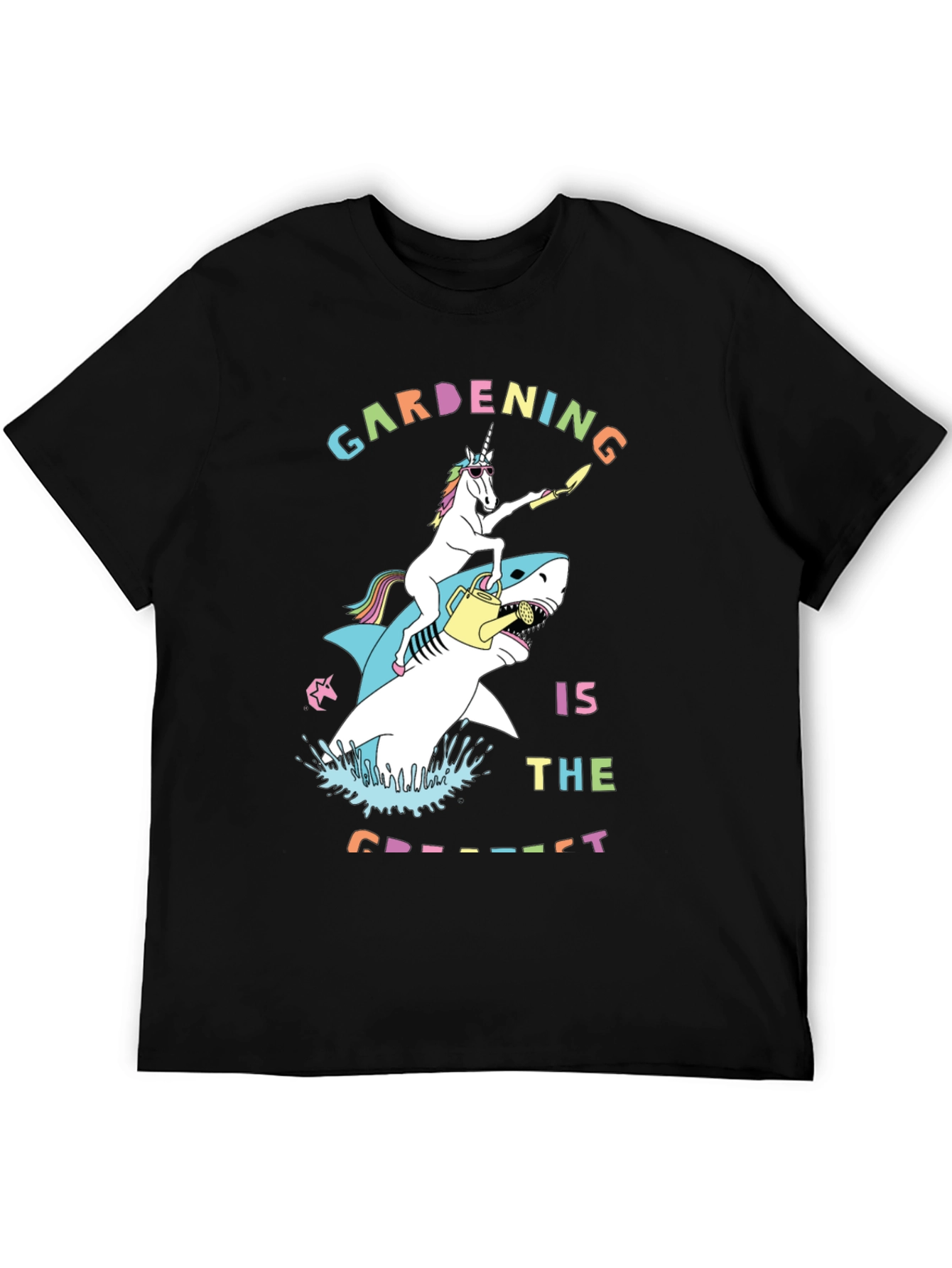 Black Unicorn Shark Gardening T-Shirt view 5