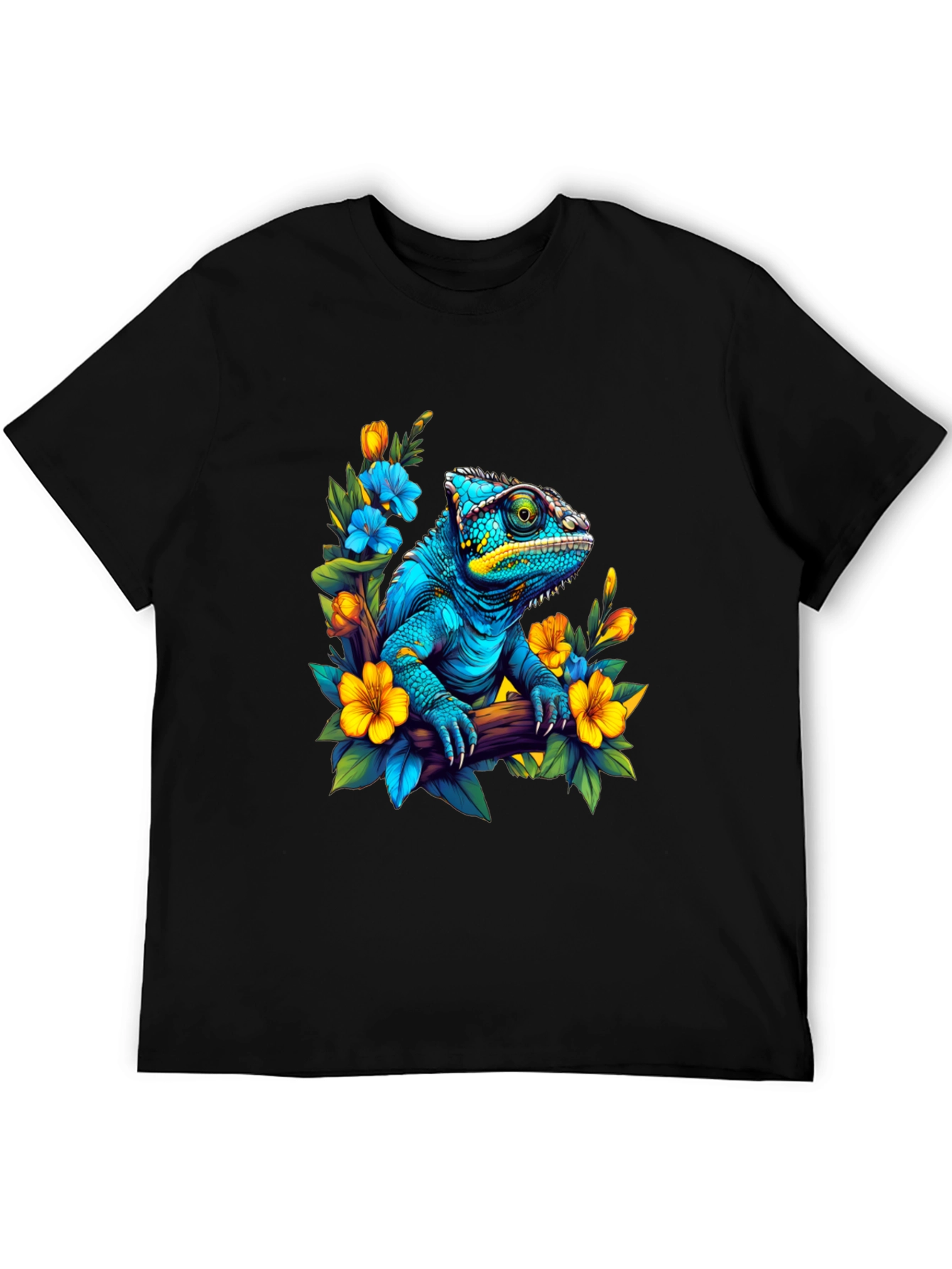 Black Blue Chameleon Floral Graphic Tee view 5