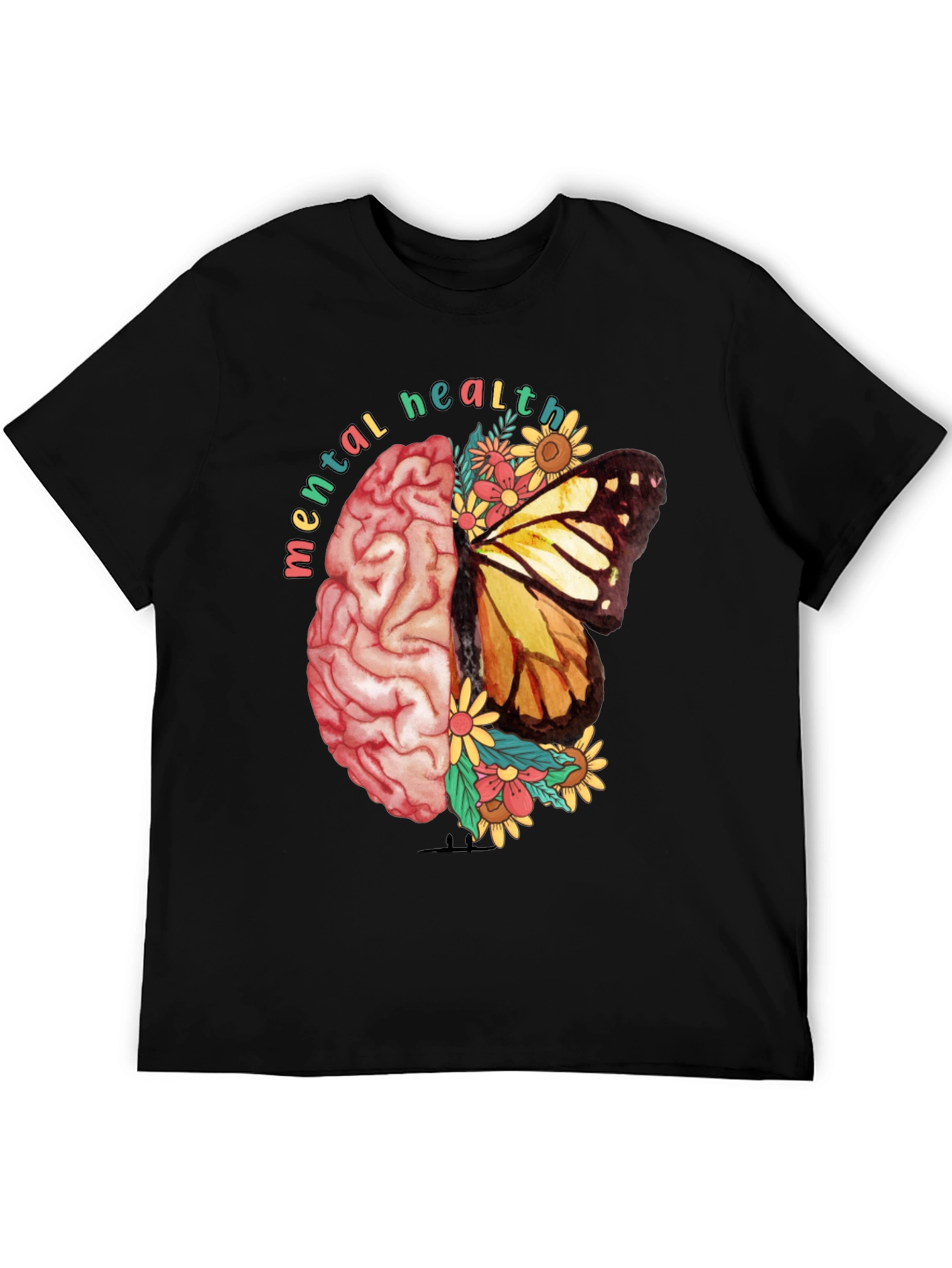 Black Mental Health Butterfly Brain Graphic Tee view 5
