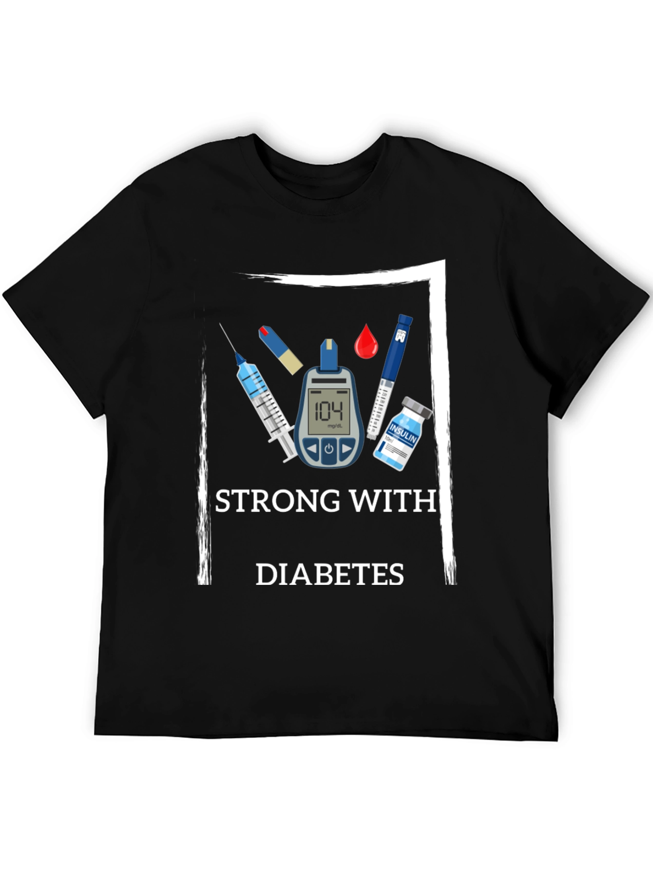 Black Strong With Diabetes Awareness T-Shirt view 5