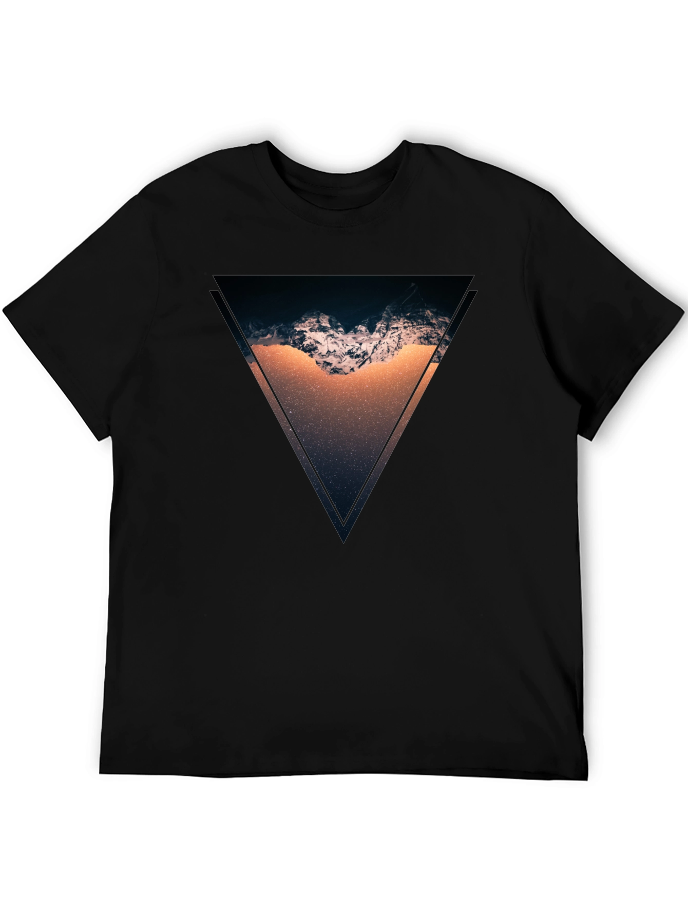 Black Geometric Mountain Scene Black T-Shirt view 5